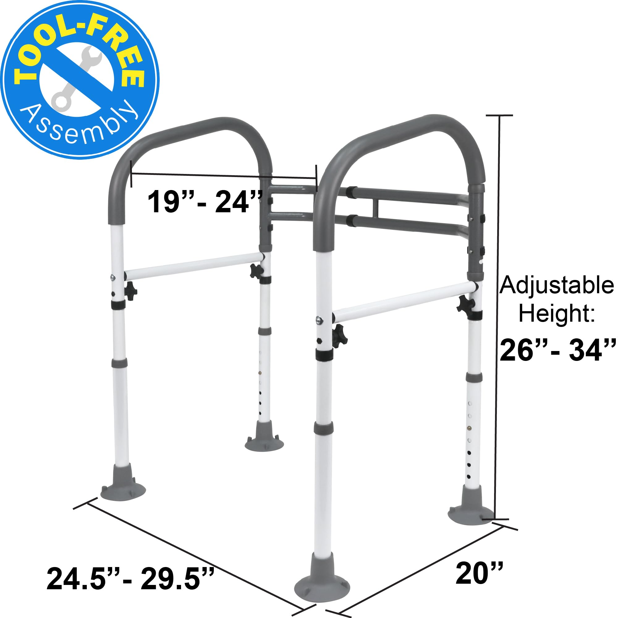 Vaunn Deluxe Folding Safety Toilet Rail with Adjustable Frame & Tool-Free Swivel Shower Stool Seat Bundle - Elderly Bathroom Safety Aid for Seniors, Disabled & Post-Surgery Recovery