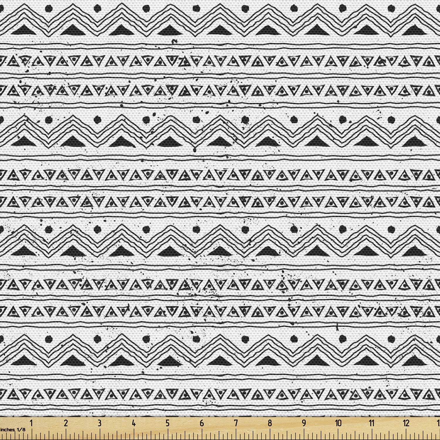 Ambesonne Tribal Fabric by The Yard - Native Hand Drawn Geometric Triangle Border Upholstery Material, Black and White Decorative Cotton Fabric for Sofa, Curtains, Pillows & Home Decor (10 Yards) | Perfect for Bohemian Living Room, Bedroom Accents & DIY Craft Projects