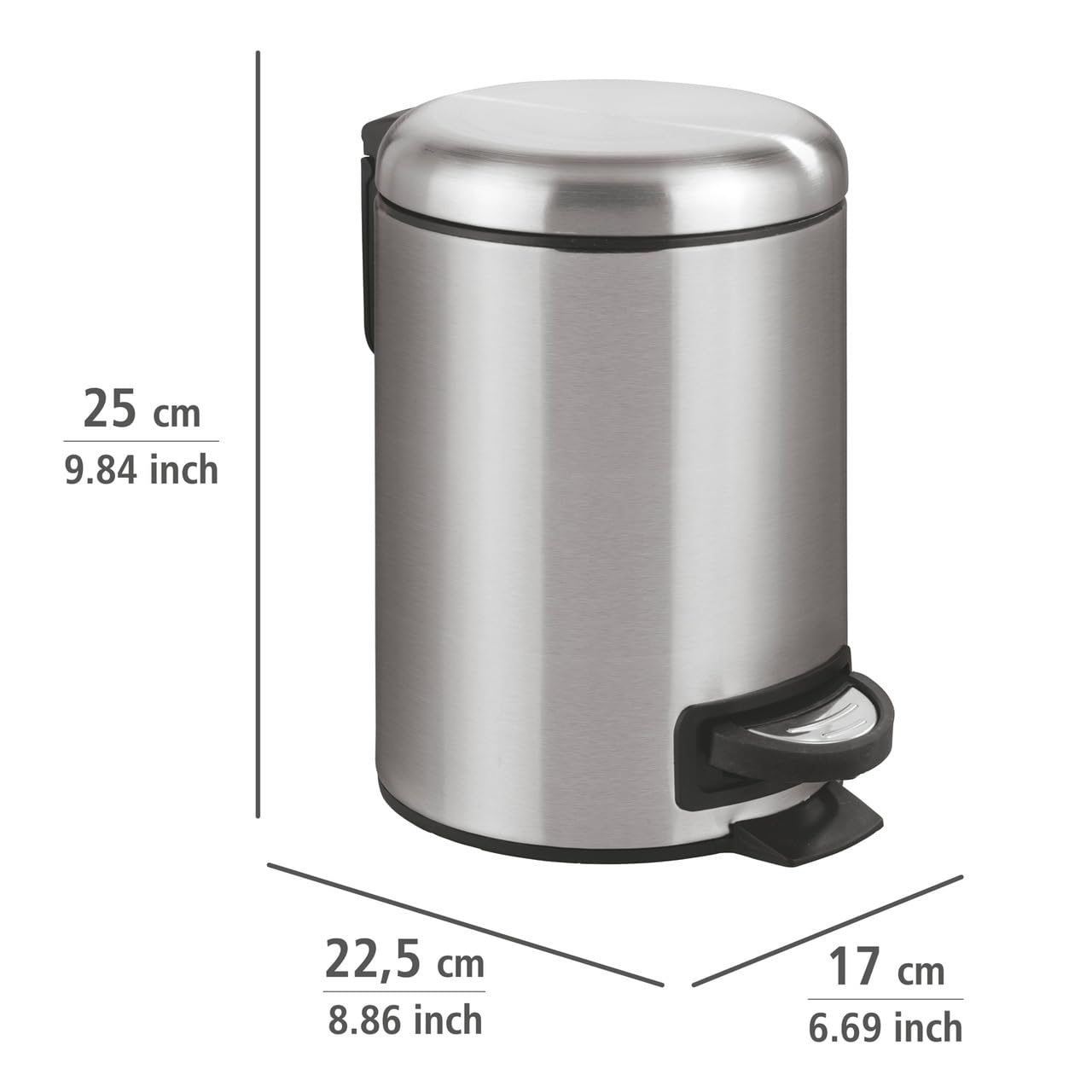 WENKO 0.79 Gallon Stainless Steel Small Trash Can with Lid & Foot Pedal - Bathroom & Office Garbage Bin with Removable Inner Bucket, Easy Close Design (9.84 x 8.86 x 6.69 Inches, Silver) - Perfect for Bathrooms, Bedrooms, Home Offices & Small Spaces