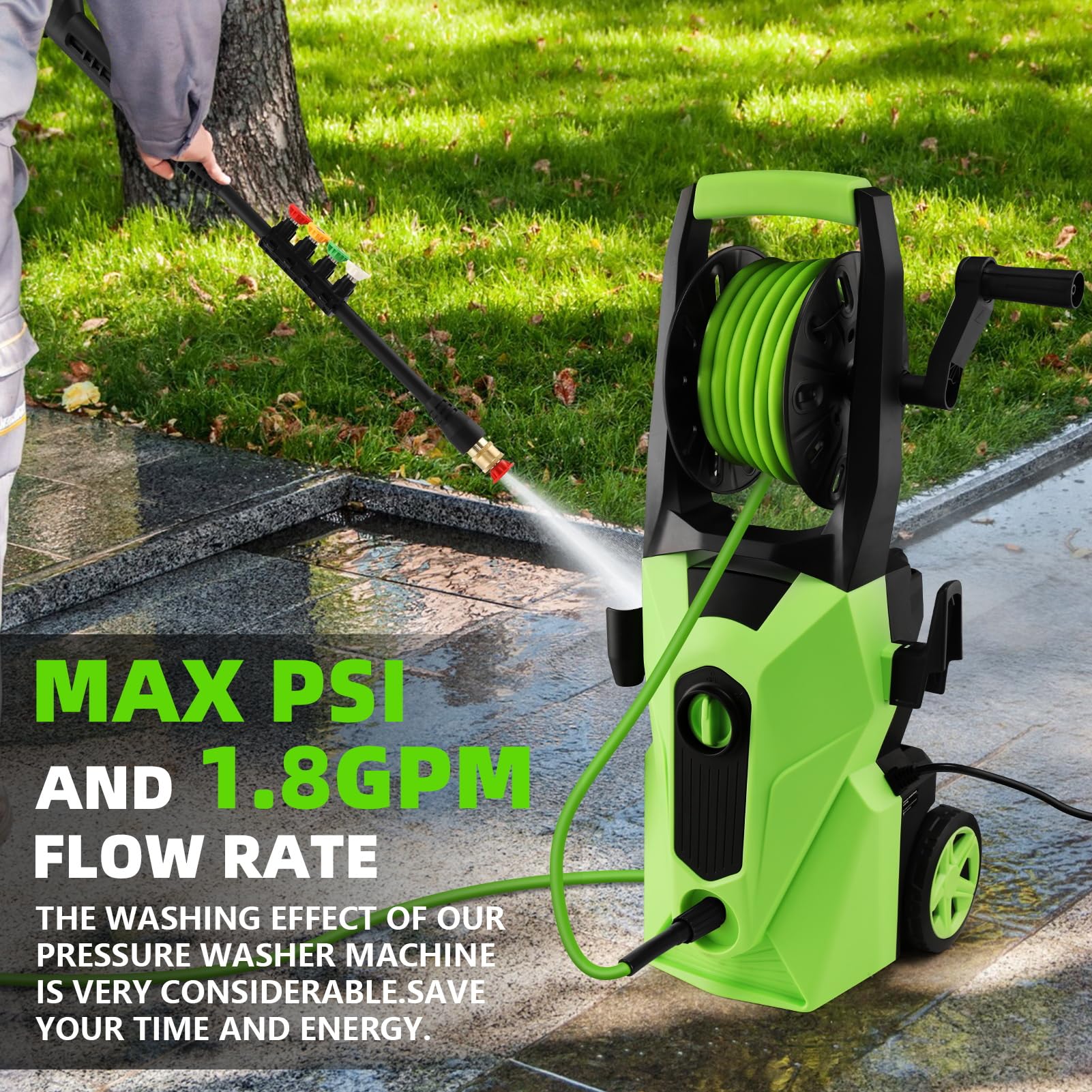 Homdox 5000 1800W Electric Power Washer - High Pressure Cleaner Machine with Adjustable Nozzle & Foam Cannon - Perfect for Home, Car, Driveway, Patio & Outdoor Cleaning | Powerful 1800W Motor for Deep Cleaning Tasks