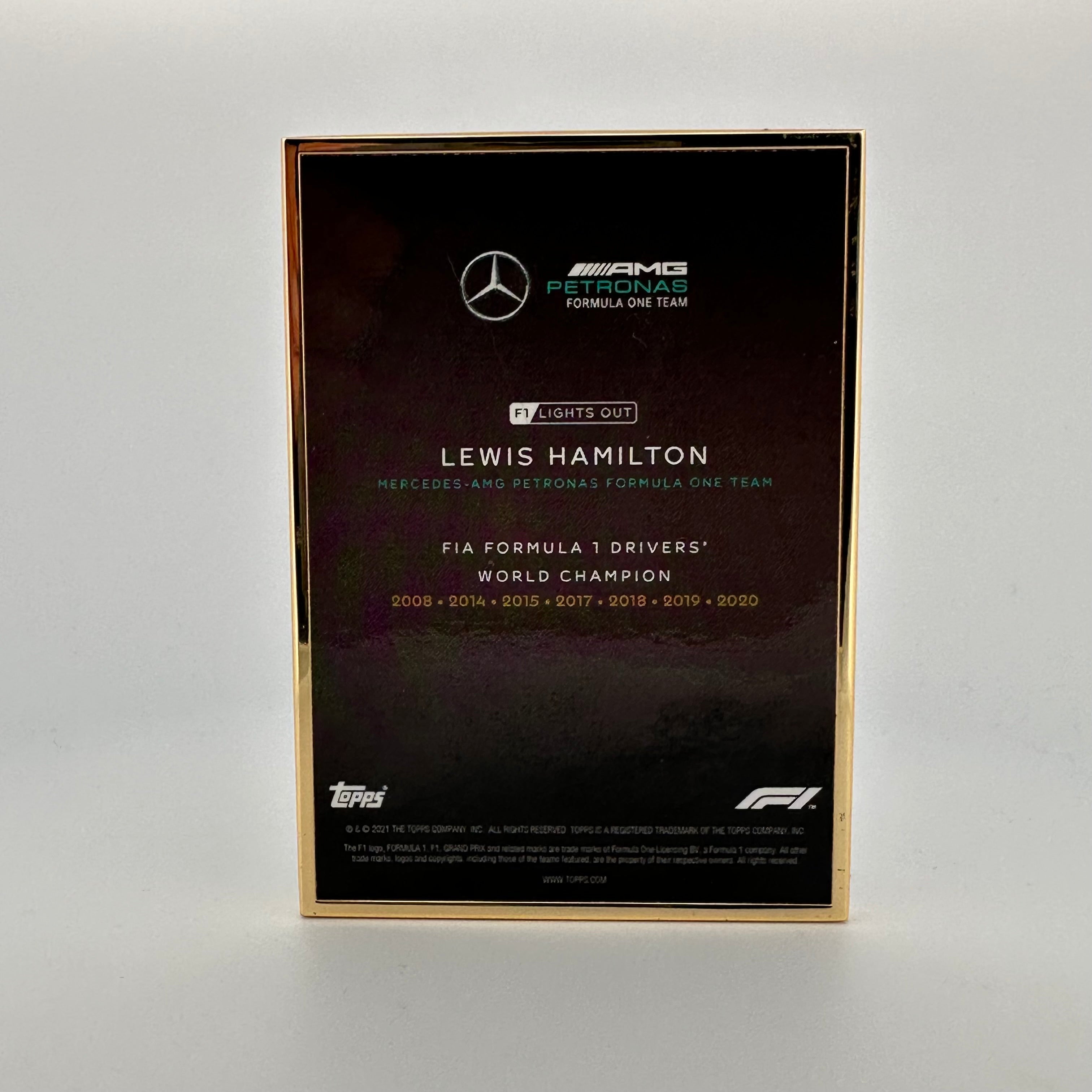 1/1 Gold Frame Lewis Hamilton 2021 World Champion Collectible - Perfect for F1 Fans, Memorabilia Displays & Motorsport Decor