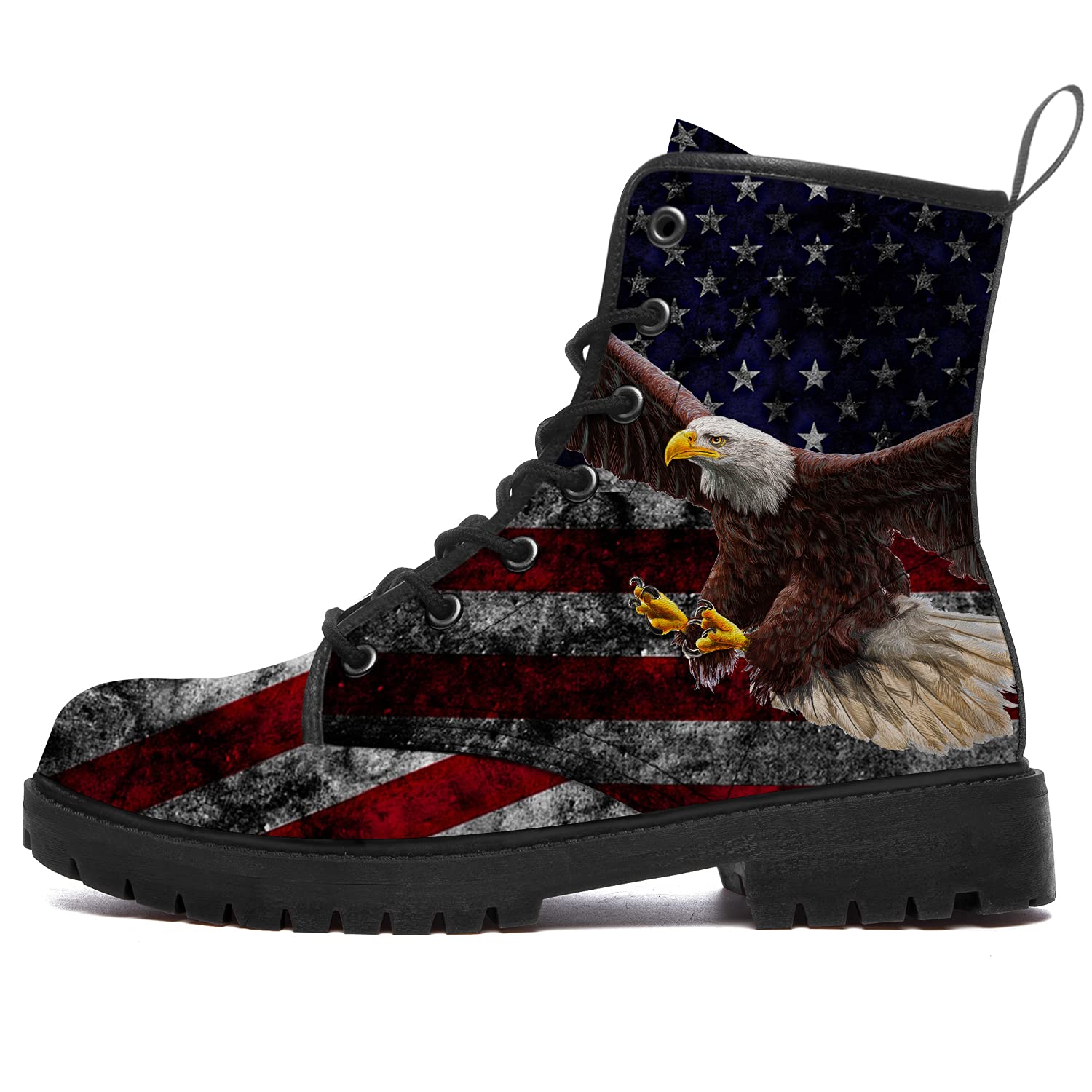 American Flag Combat Boots for Women & Men - Waterproof Vegan Leather Lace-Up Ankle Boots - Casual Military Style Shoes - Perfect for Outdoor Activities, Work & Patriotic Events