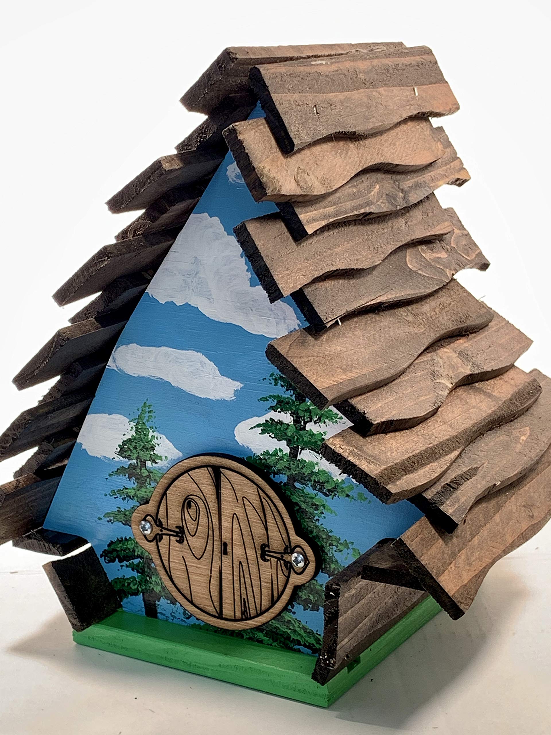 Blue Bird House for Outside Hanging - Weatherproof Wooden Birdhouse with Happy Tree Design - Attract Wild Birds to Your Garden, Backyard or Patio