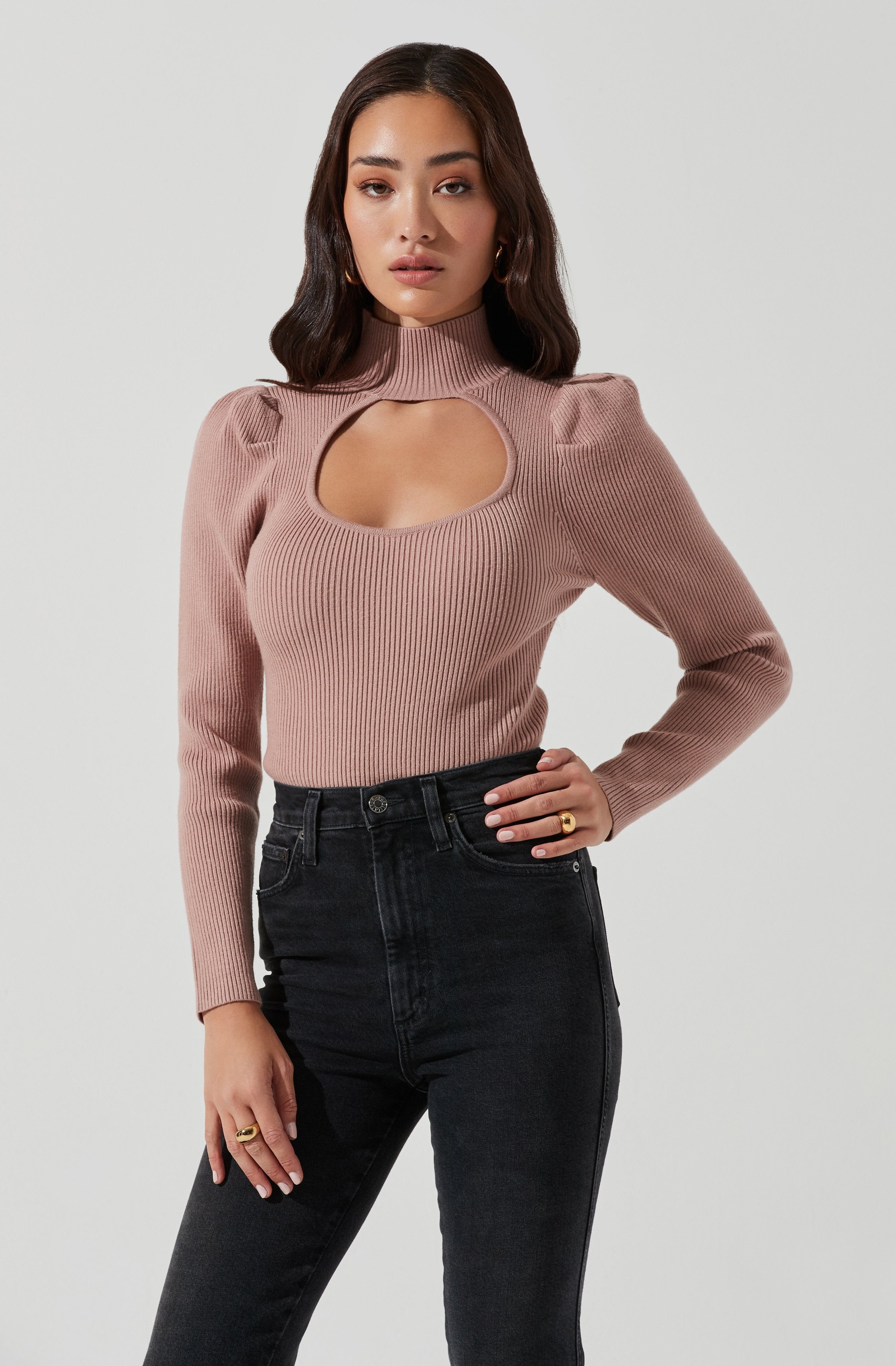 Stylish Front Cutout Long Sleeve Sweater Bodysuit for Women - Trendy Fall Winter Layering Piece for Date Night & Office Wear