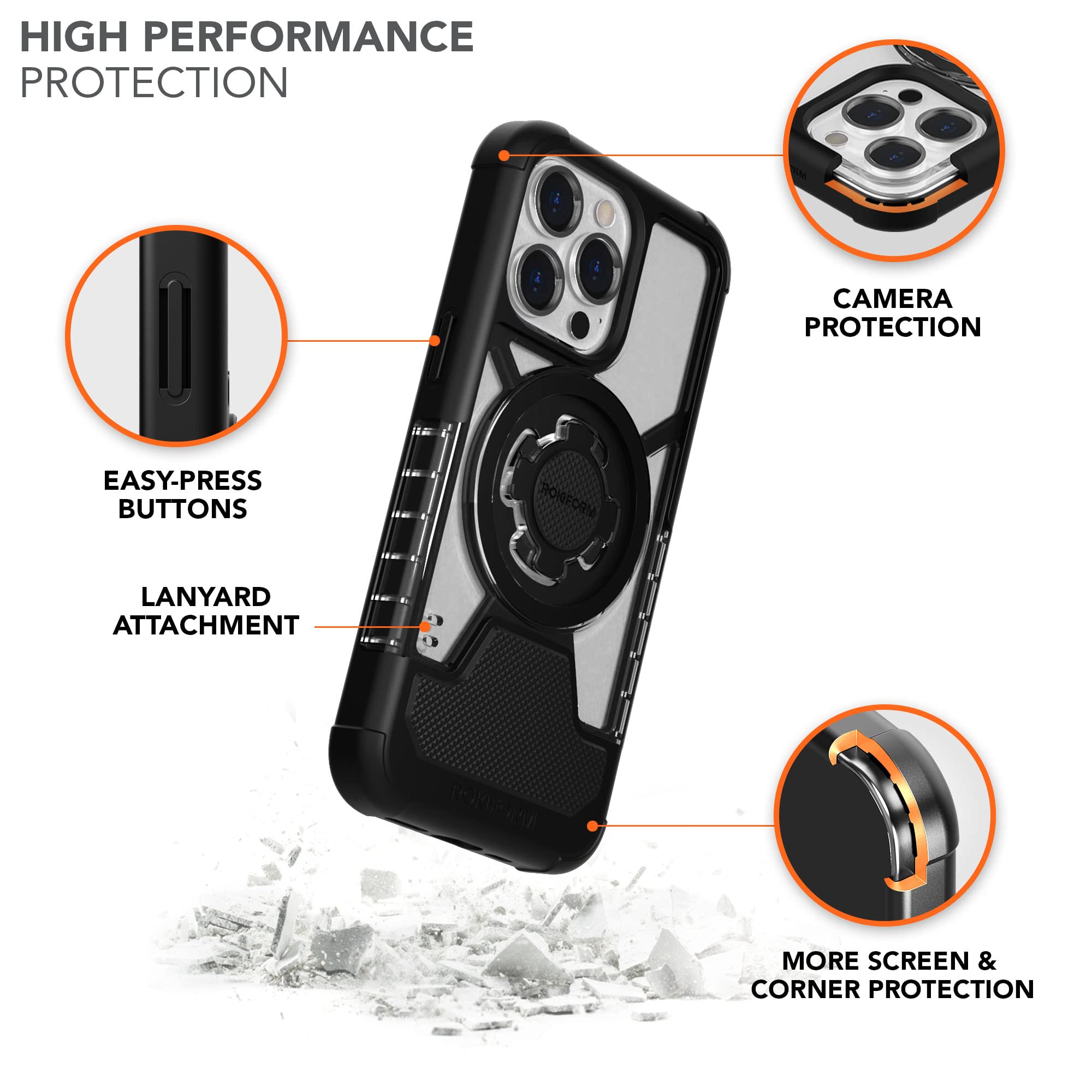 Rokform Crystal Series iPhone 13 Pro Case - Slim Magnetic Clear Cover with Dual Magnet & MagSafe Compatibility, RokLock Twist Lock, Drop Tested Armor - Perfect for Outdoor Adventures & Daily Use