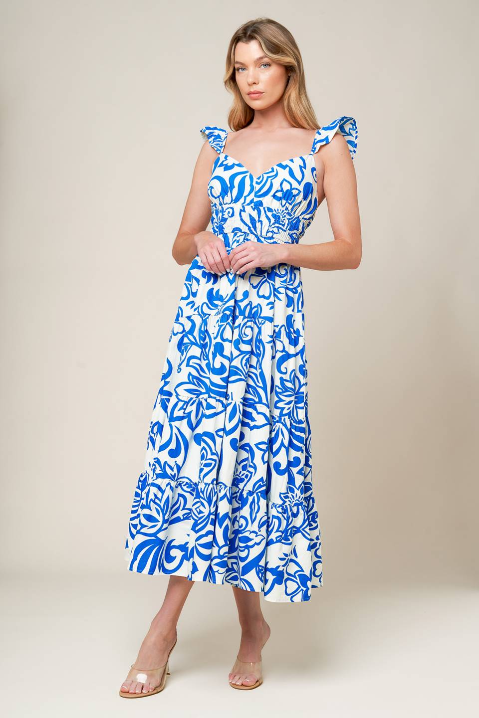 Elegant Blue Woven Midi Dress for Women - Perfect for Weddings, Parties & Special Occasions