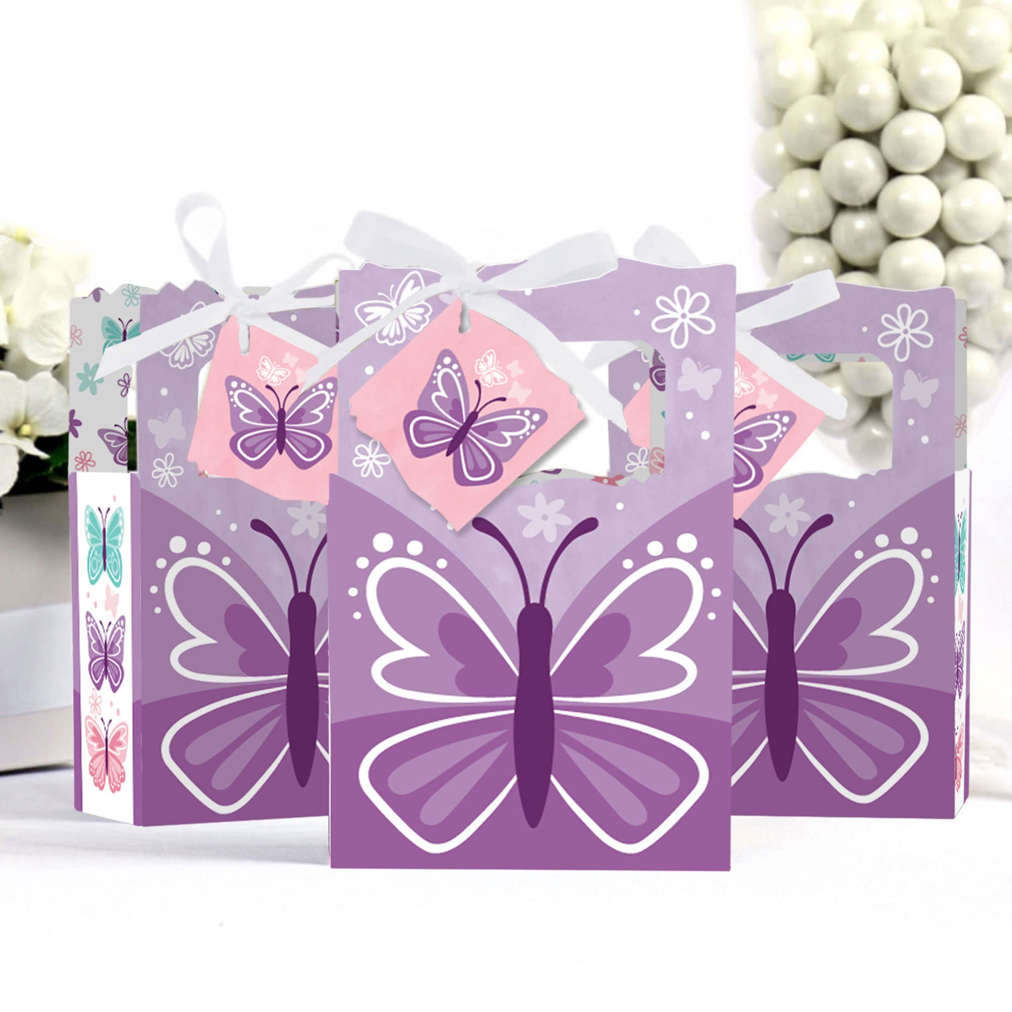 Beautiful Butterfly Floral Baby Shower Favor Boxes - Set of 12 Party Favors for Baby Showers, Birthdays & Special Events - Elegant Gift Boxes with Floral Design
