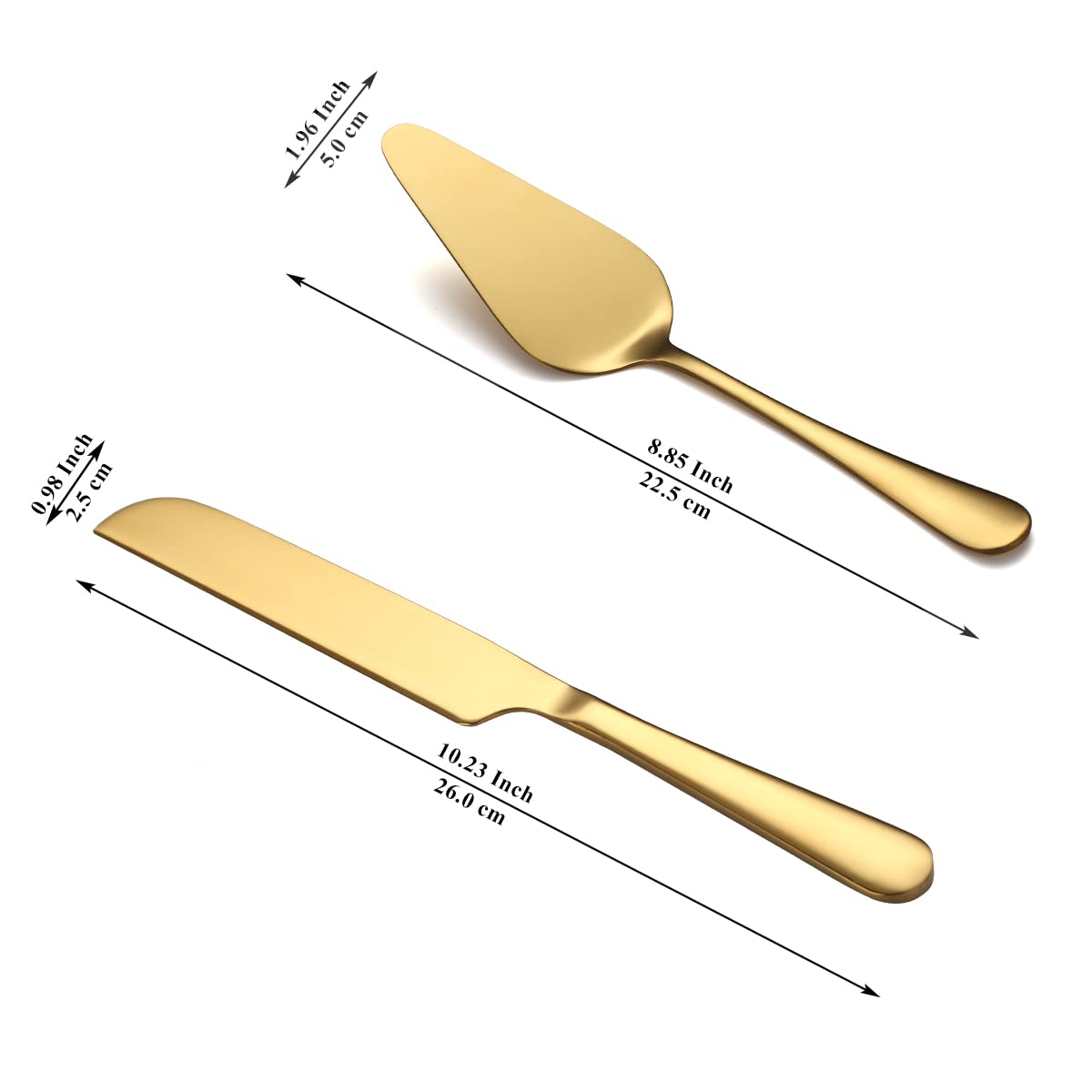 Kyraton Gold Wedding Cake Knife and Server Set - 24K Gold Titanium Plated Stainless Steel Cake Cutting Set with Knife & Server - Perfect for Weddings, Anniversaries, Birthdays & Special Celebrations