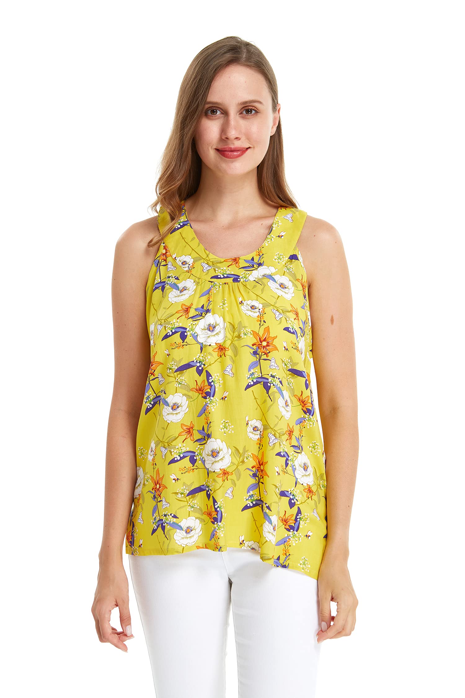 Women's Hawaiian Tank Top - Pink Hibiscus Vine Print | Breathable & Comfortable for Beach, Vacation & Summer Outfits | Perfect for Luau Parties, Poolside Relaxing & Tropical Getaways