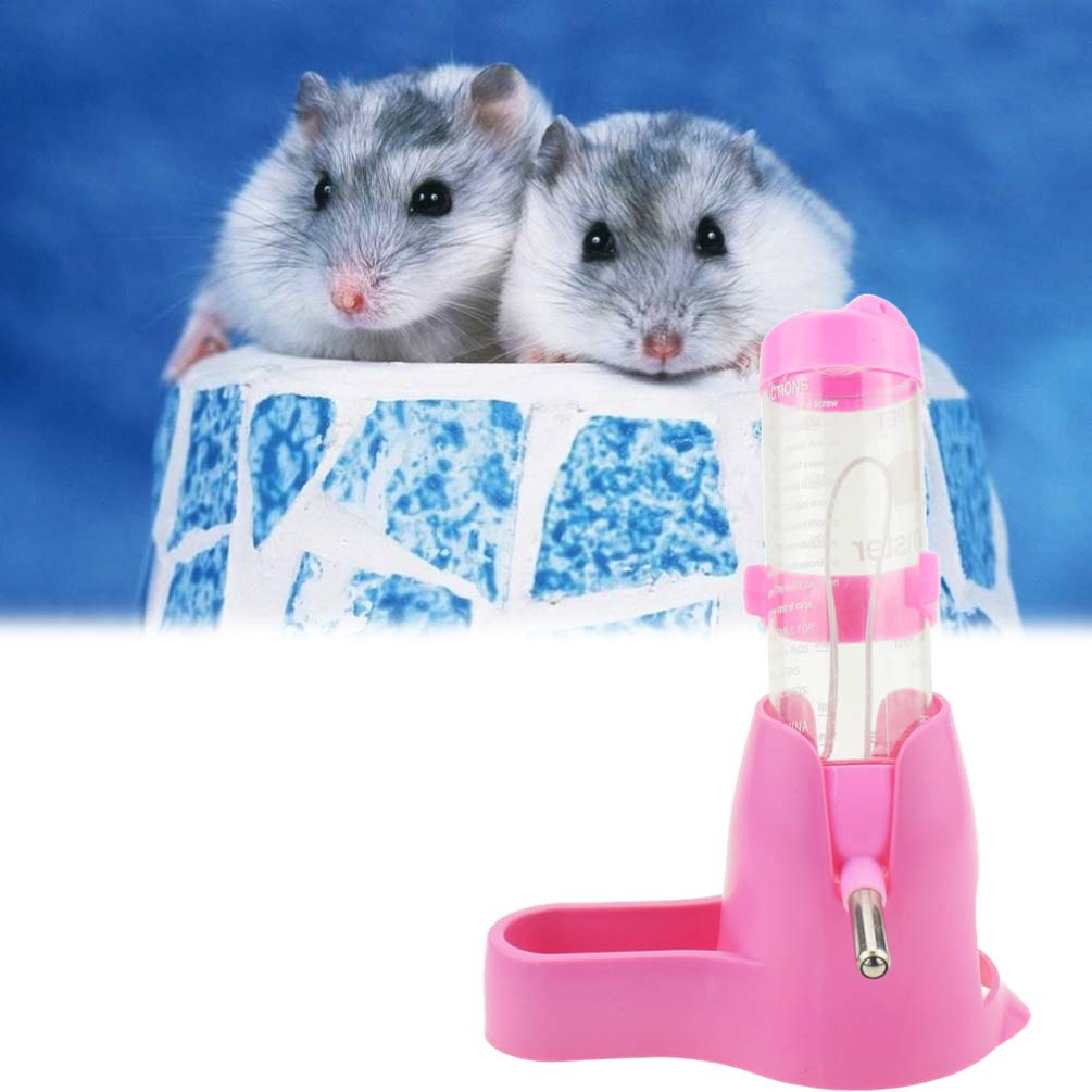POPETPOP Hamster Water Bottle with Base Hut - Leak-Proof Small Pet Water Dispenser for Cage, Hamster Nest Accessories (Pink) - Perfect for Hamsters, Gerbils & Mice in Habitats or Travel Cages