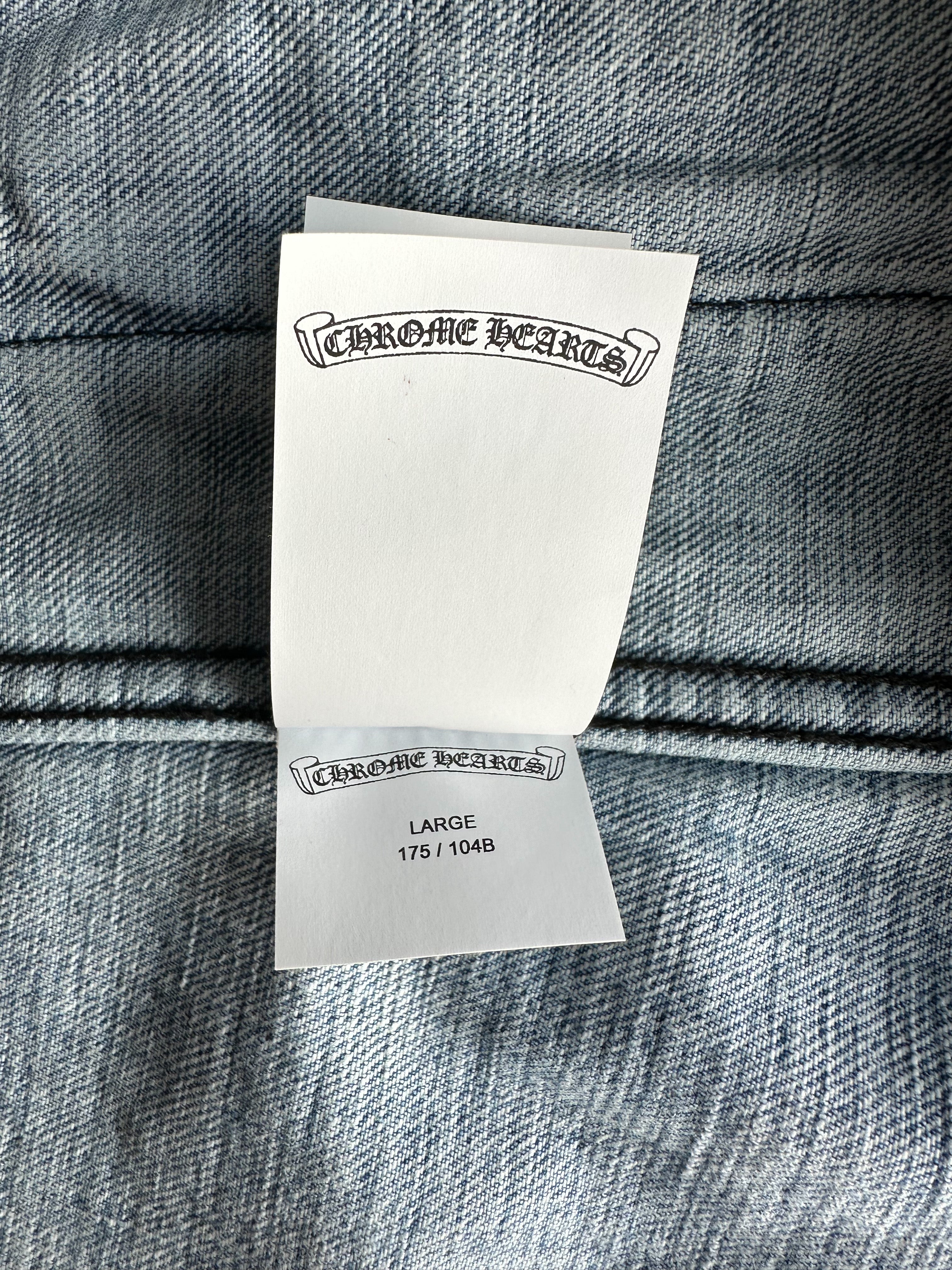 Chrome Hearts Blue Denim Jacket for Men & Women | Vintage Distressed Denim Jacket with Cross Logo | Perfect for Streetwear, Casual Outfits & Fashion Statements