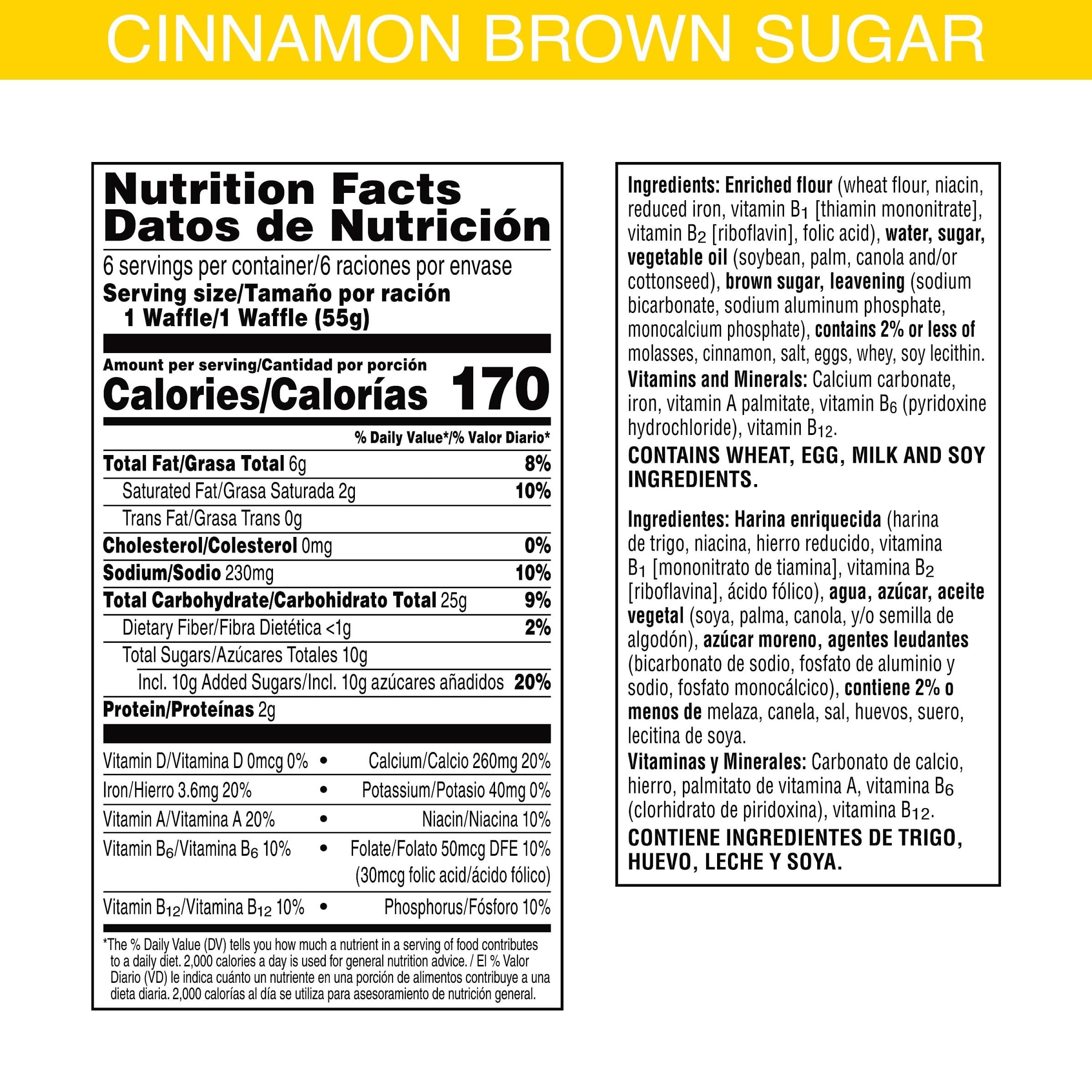 Eggo Thick & Fluffy Frozen Waffles - Belgian Style Cinnamon Brown Sugar Breakfast (11.6oz, 6 Waffles) | Resealable Pack | Perfect for Quick Breakfast, Kids Lunch, or Snack Time