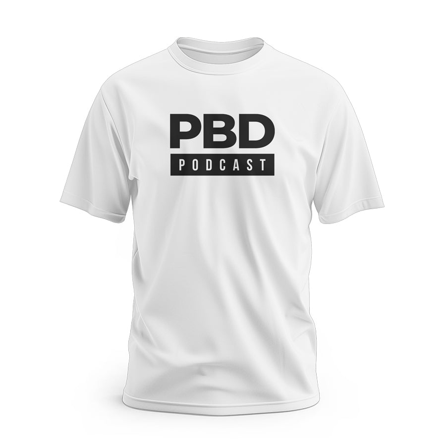 PBD Podcast White Short Sleeve T-Shirt for Men - Comfortable Cotton Tee for Fans, Casual Wear & Podcast Events