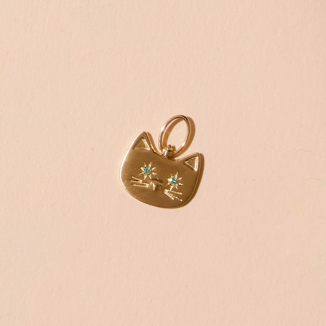 9 Lives Emerald Cat Charm Pendant - 10K Yellow Gold with Genuine Emerald Gemstones - Perfect for Cat Lovers & Jewelry Gifts