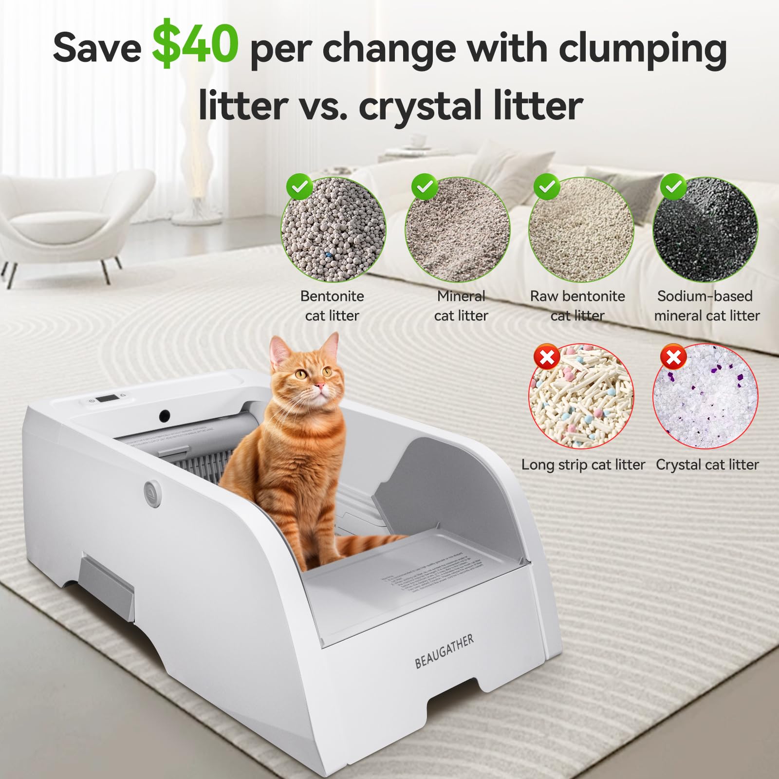 Upgraded Self-Cleaning Automatic Cat Litter Box for Clumping Litter - Anti-Pinch, Odorless Electric Litter Box for Indoor Cats | Perfect for Small Spaces & Multi-Cat Homes