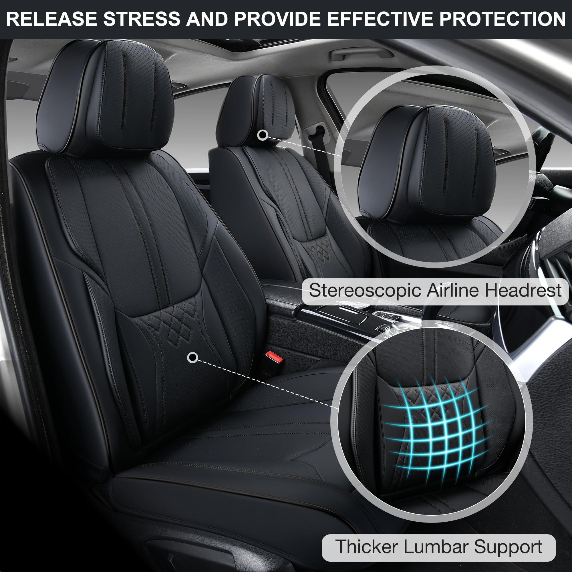 Premium Black Leather Car Seat Covers - Universal Waterproof Front Seat Protectors for Sedans, SUVs & Trucks | Durable Auto Interior Accessories for Comfort & Style | Perfect for Daily Commute, Road Trips & Family Travel