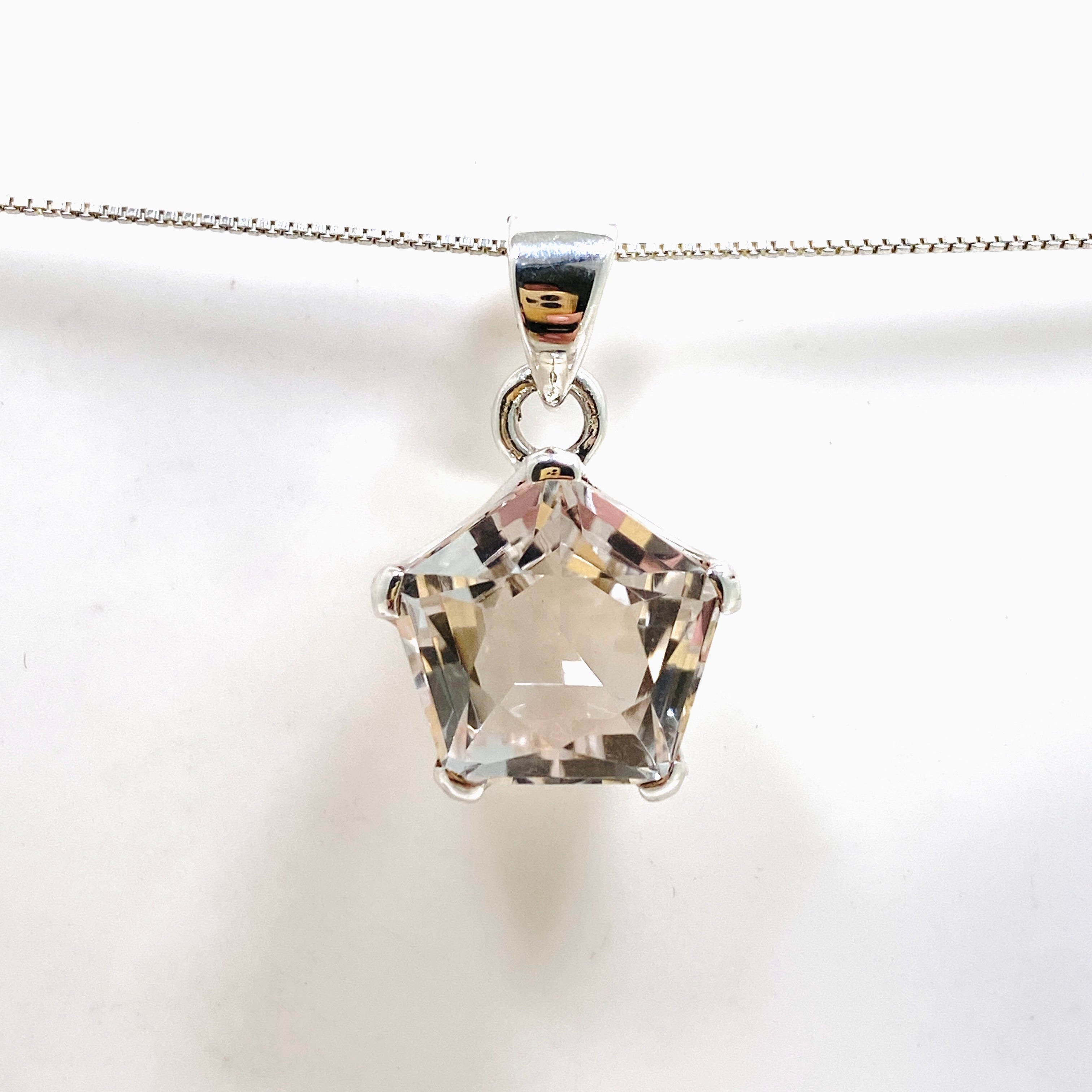Natural Clear Quartz Pentagon Star Faceted Pendant Necklace - Spiritual Healing Jewelry for Meditation & Energy Work - PPGJ1083