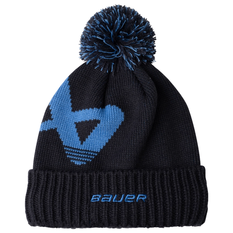 Bauer Intarsia Knit Pom Beanie for Youth - Navy/Blue - Warm Winter Hat for Kids Outdoor Activities