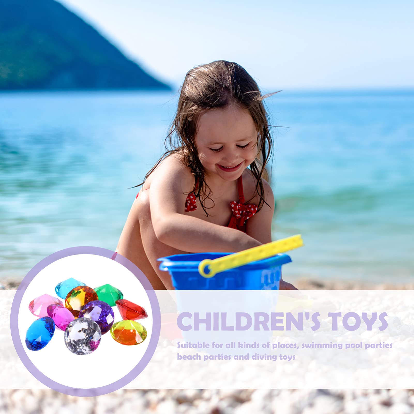 Colorful Plastic Gemstones for Kids - Pirate Diving Toys & Swimming Pool Underwater Gems - Summer Pool Party, Treasure Hunt, and Craft Activities for Children