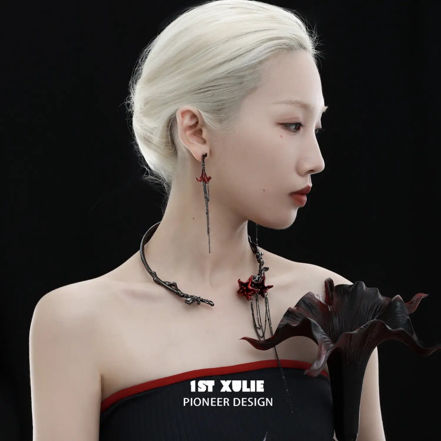 18K Platinum Plated Bloody Datura Tassel Earrings for Women - Elegant Gothic Jewelry for Parties, Weddings & Evening Events