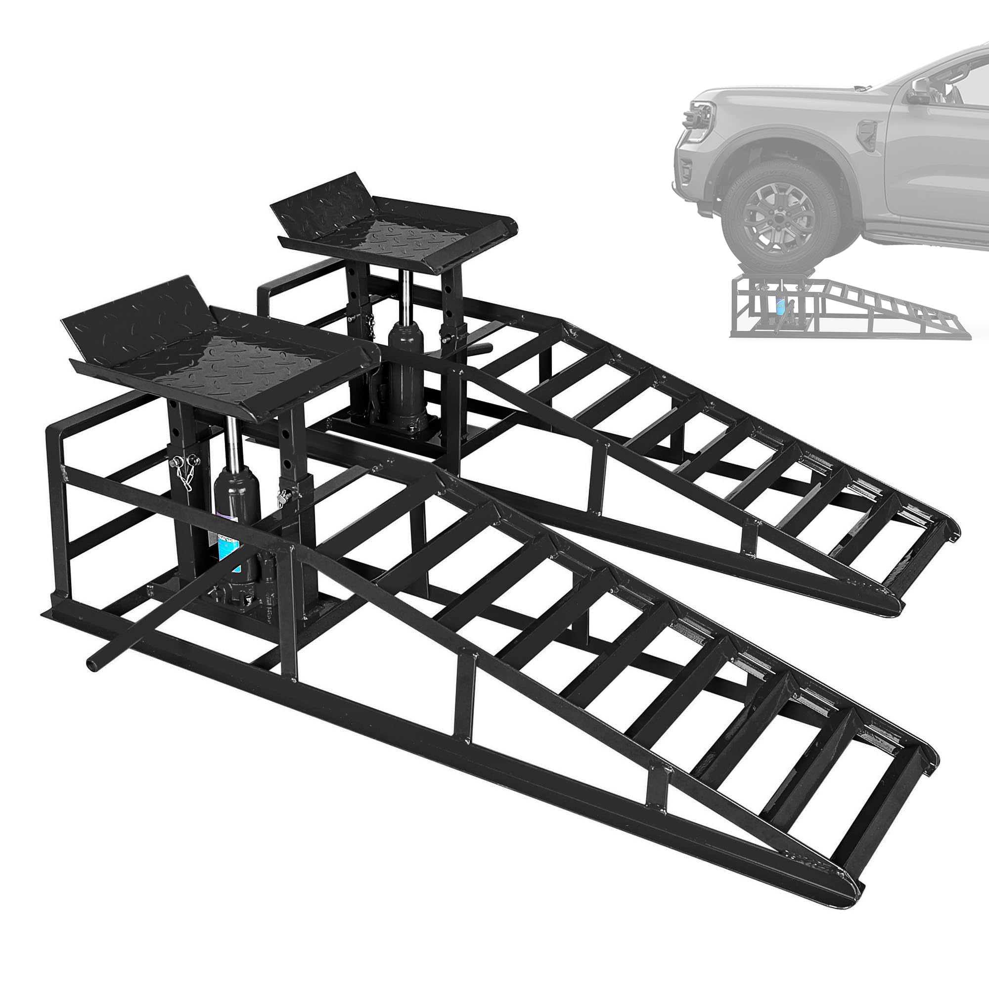 2 Pack Heavy Duty Hydraulic Car Ramps - 11050LBS (5 Ton) Capacity, 9