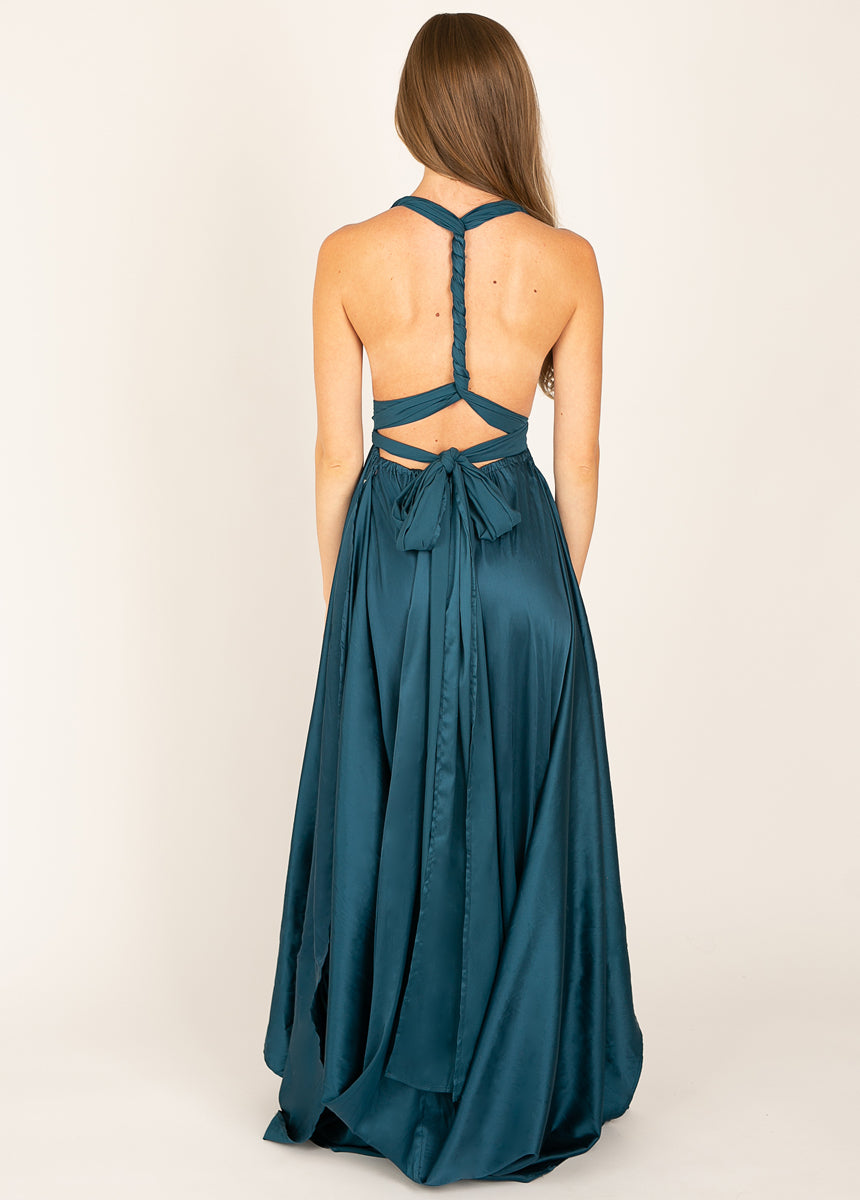June Impact Dress in Dark Honey - Elegant Flowy Midi Dress for Women, Perfect for Summer Weddings, Parties & Date Nights