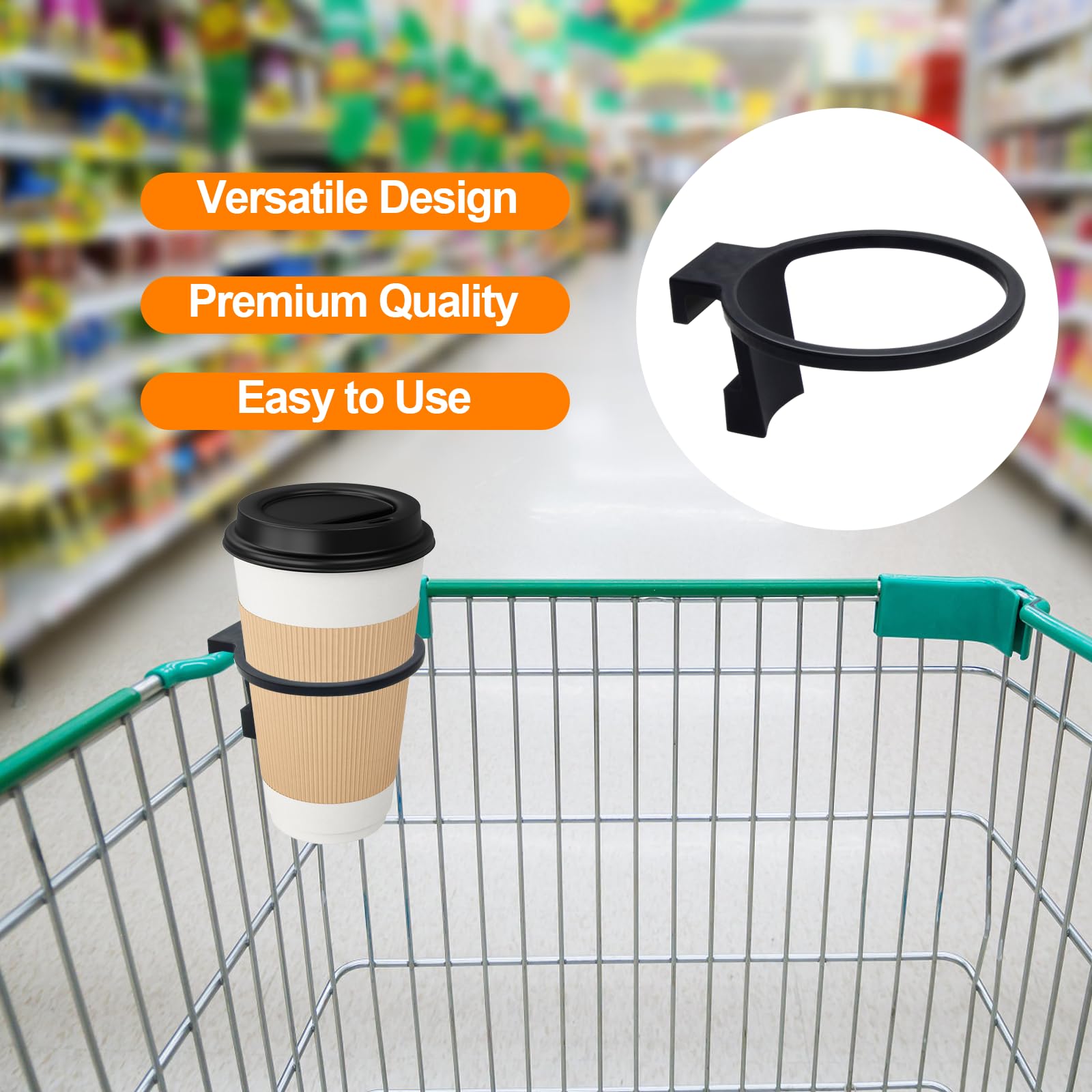 Shopping Cart Cup Holder - Black Hanging Drink Holder Attachment for Grocery Carts | Perfect for Supermarkets, Malls & Strollers - Keep Beverages Secure While Shopping