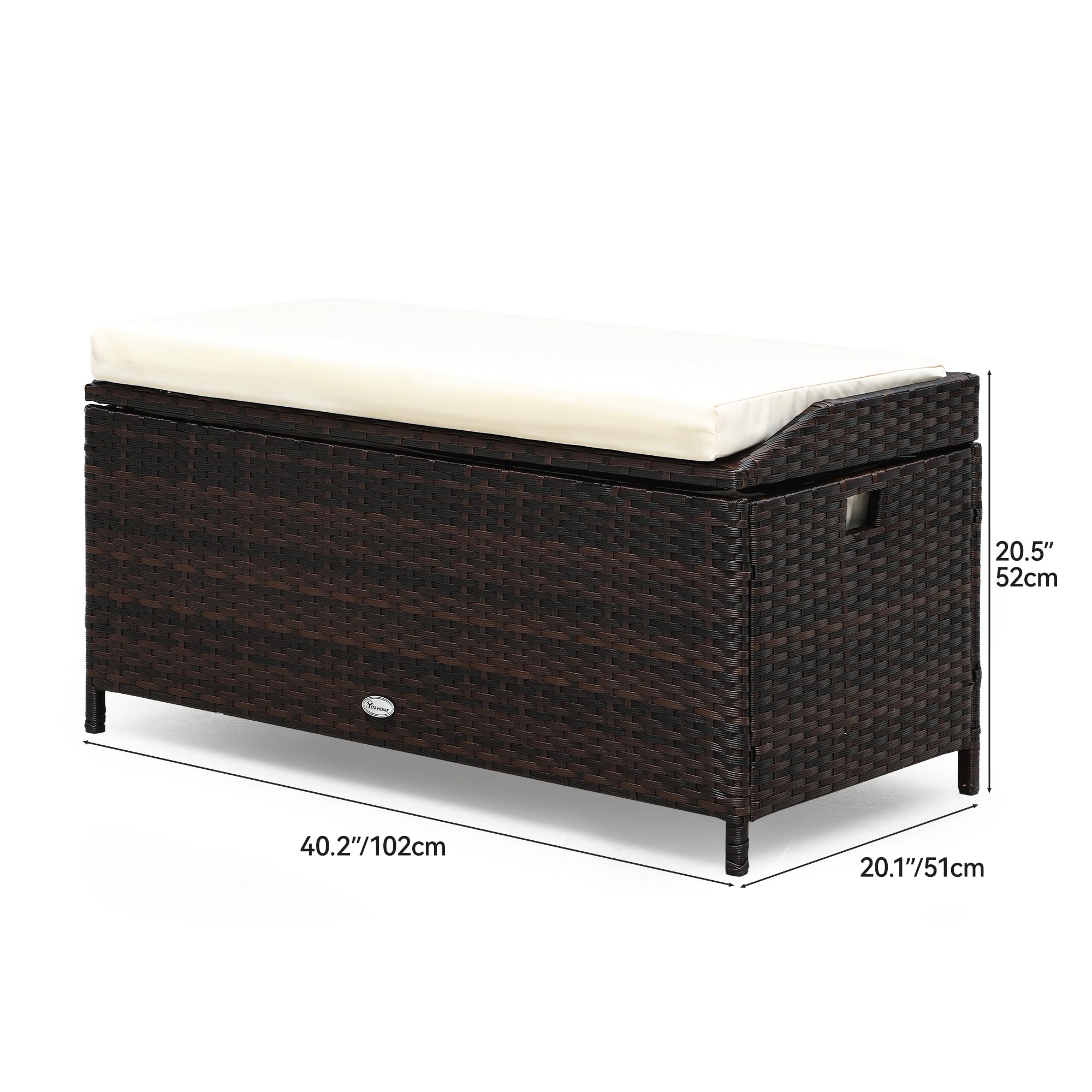 YITAHOME Large Outdoor Wicker Storage Bench Deck Box - PE Rattan Patio Furniture with Convenient Handles & Soft Cushion - Perfect for Patio, Garden, Yard, Lawn, and Outdoor Storage Organization