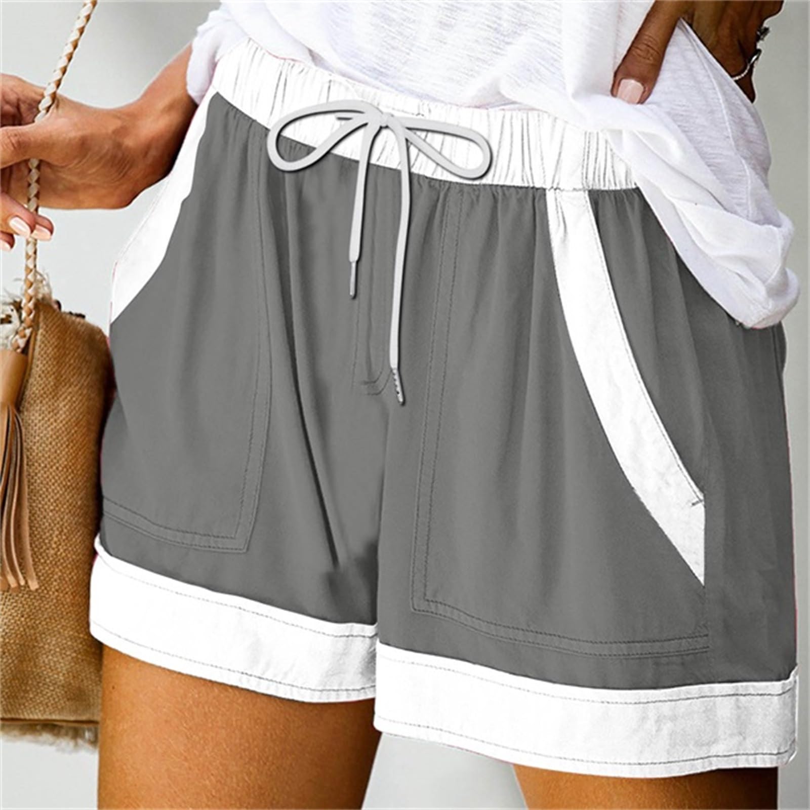 Women's Summer Casual Shorts - Elastic Drawstring High Waist Straight Leg Lounge Shorts with Pockets | Perfect for Beach, Vacation, Yoga & Everyday Wear