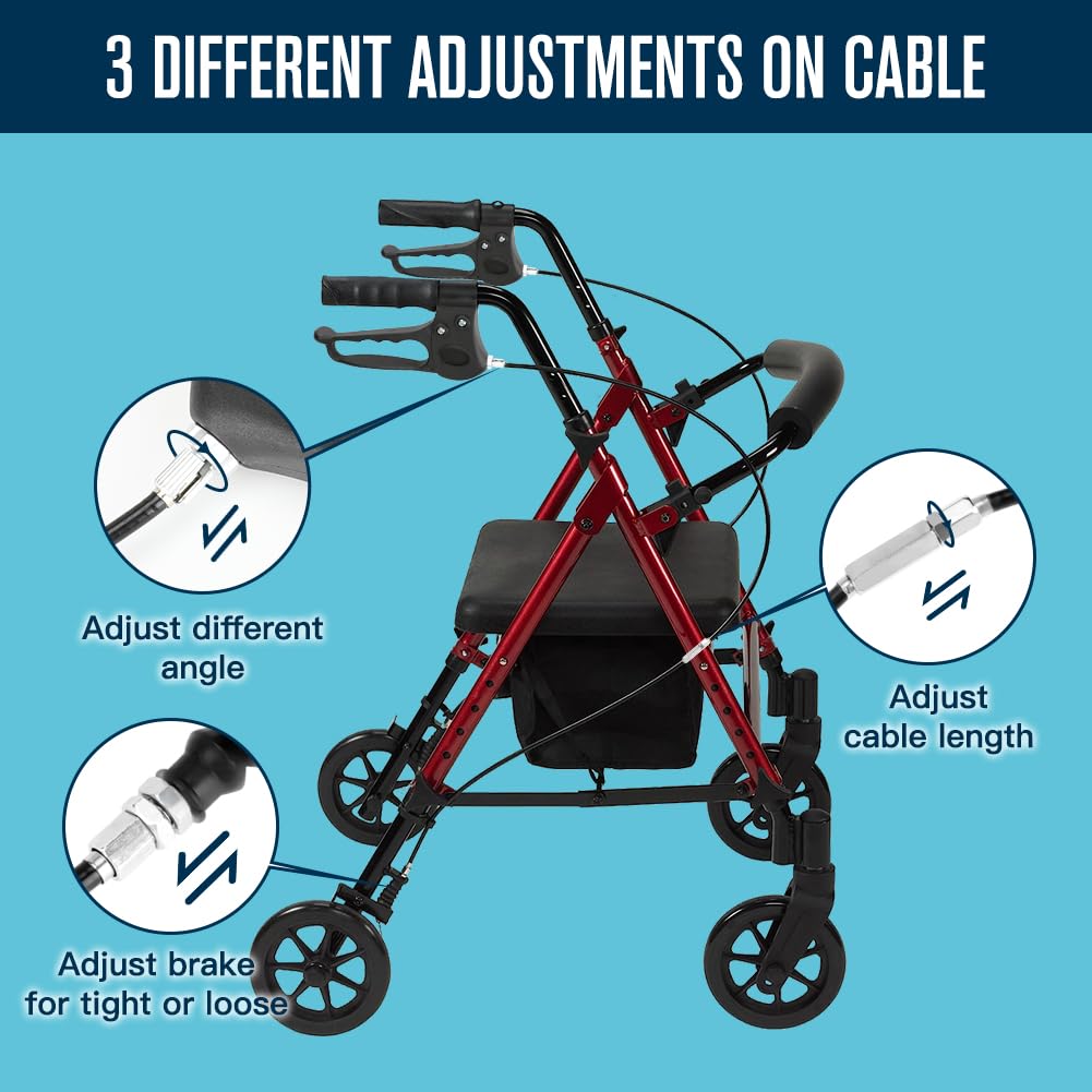 FVRITO 2 Pack Brake Handle Assembly Replacement with 41'' Cable - Compatible with Rolling Walkers, Transport Wheelchairs, Mobility Knee Walkers & Folding Rollators - Ideal for Seniors & Mobility Assistance Devices (Home Use, Rehabilitation, Elderly Care)