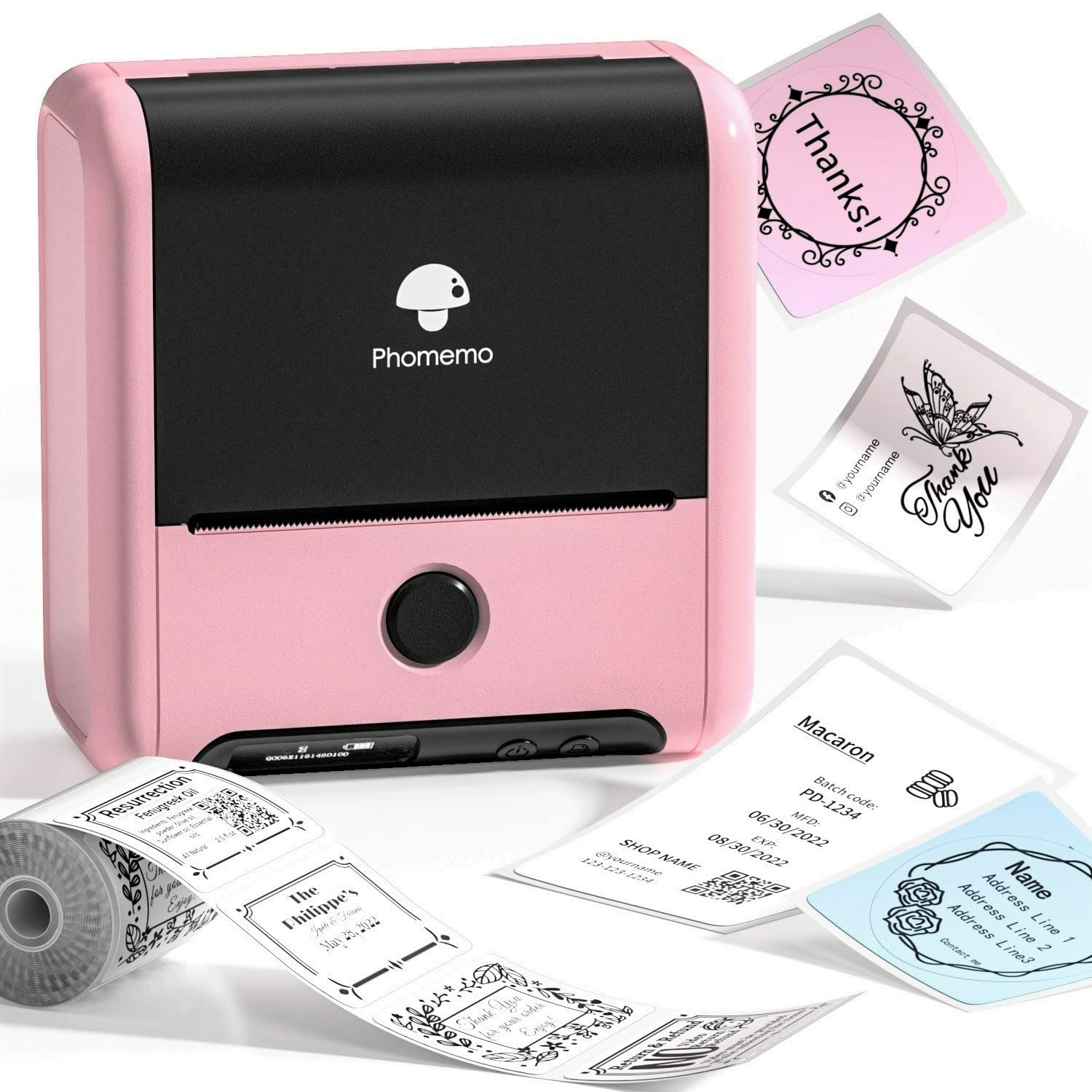 Phomemo M200 Bluetooth Thermal Label Printer - 3 Inch 80mm Wireless Barcode Printer for Shipping, Mailing, Retail, Clothing Tags & Jewelry Labeling | Perfect for Small Business, Home Office & E-commerce Packaging (Pink)