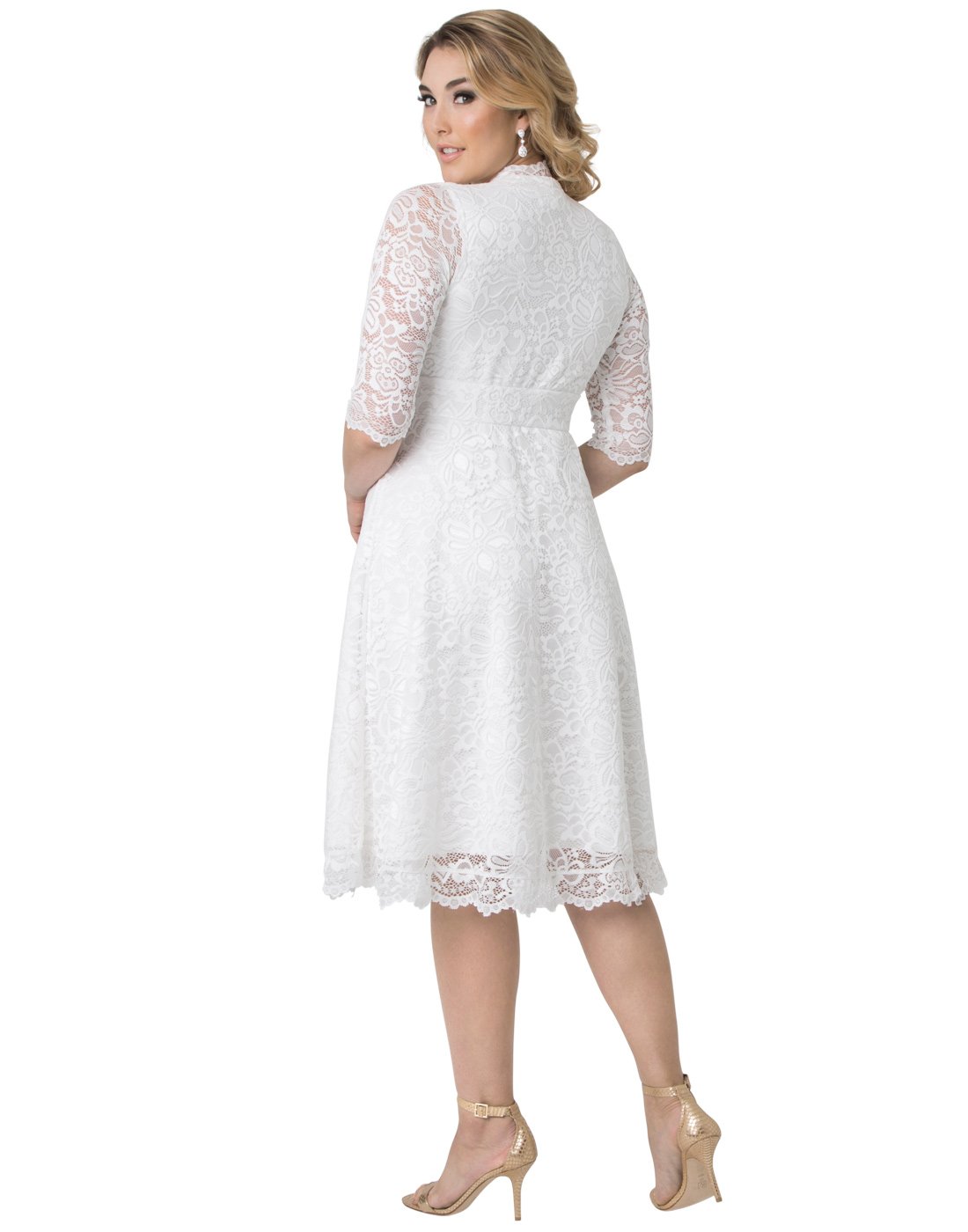 Kiyonna Women's Plus Size Bella Short Ivory Lace Dress - Elegant White Wedding Guest Dress, Bridal Shower Outfit & Graduation Midi Dress for Special Occasions | Perfect for Weddings, Parties & Formal Events