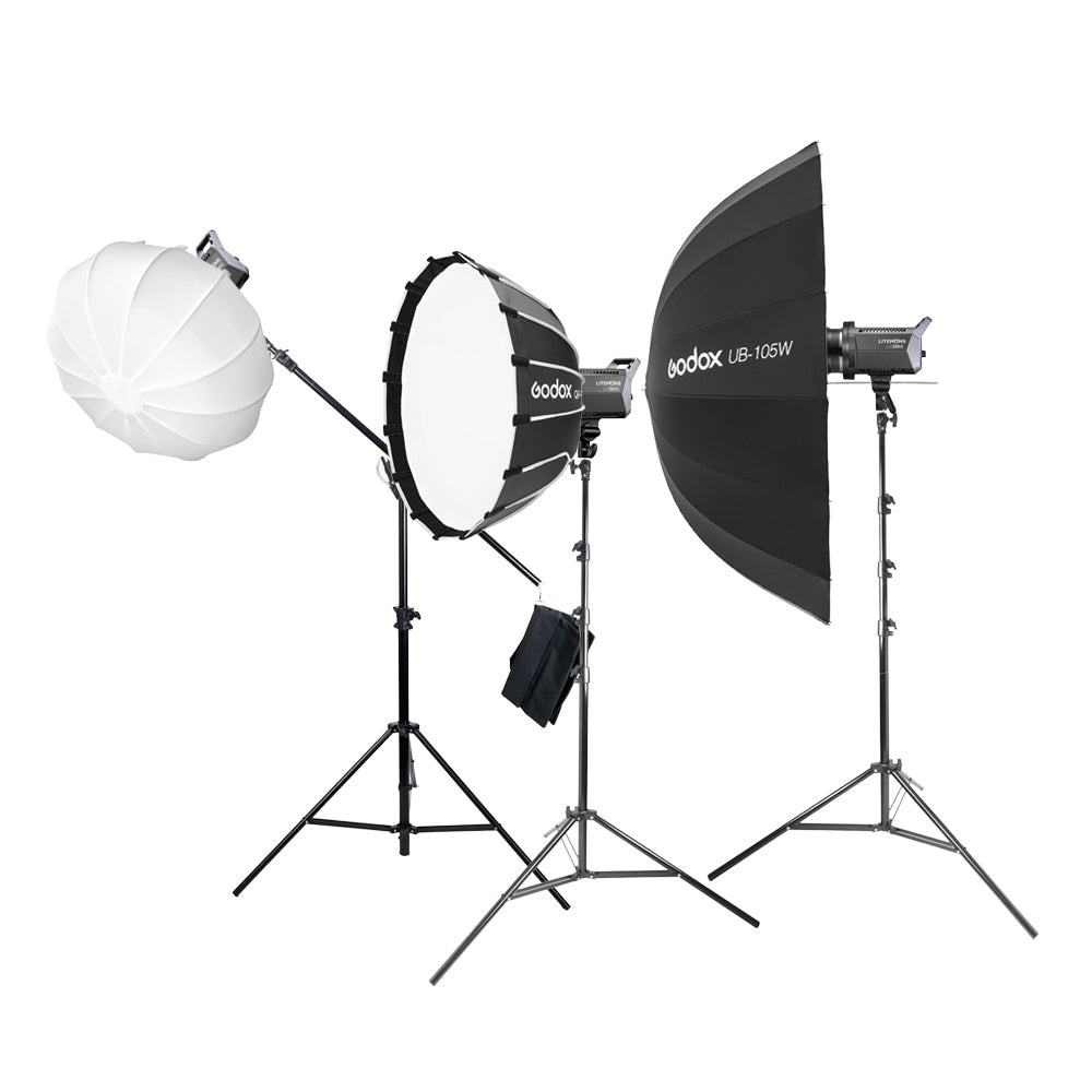 Litemons LA150Bi 3-Head LED Photography Lighting Kit with Softbox, Umbrella & Diffuser - Professional Studio Light for Portraits, Videos & YouTube Content Creation