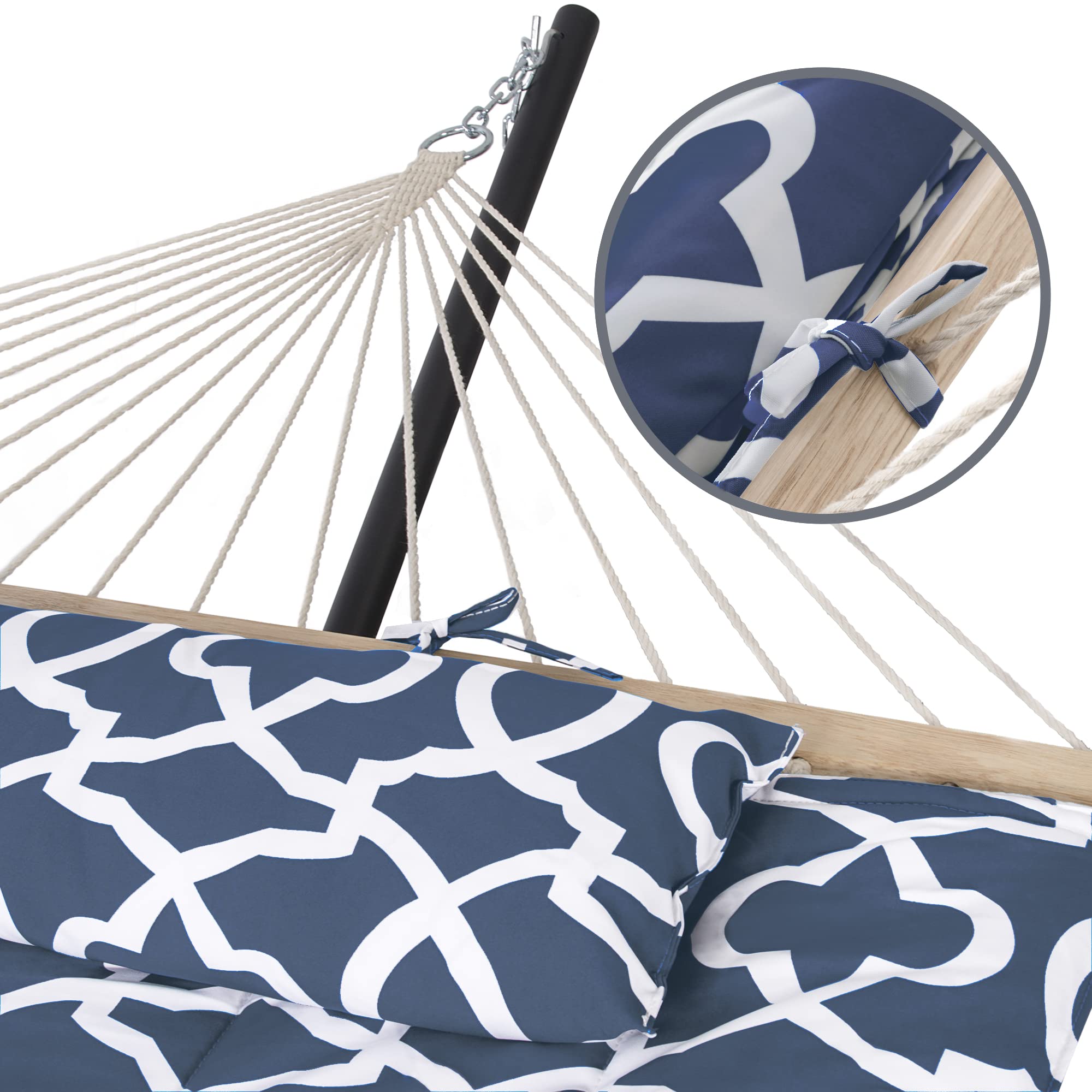 SUNCREAT Double Portable Hammock with Stand - 475 lbs Capacity, Extra Large 2 Person Hammock for Outdoor, Backyard, Camping & Beach - Blue Pattern Design