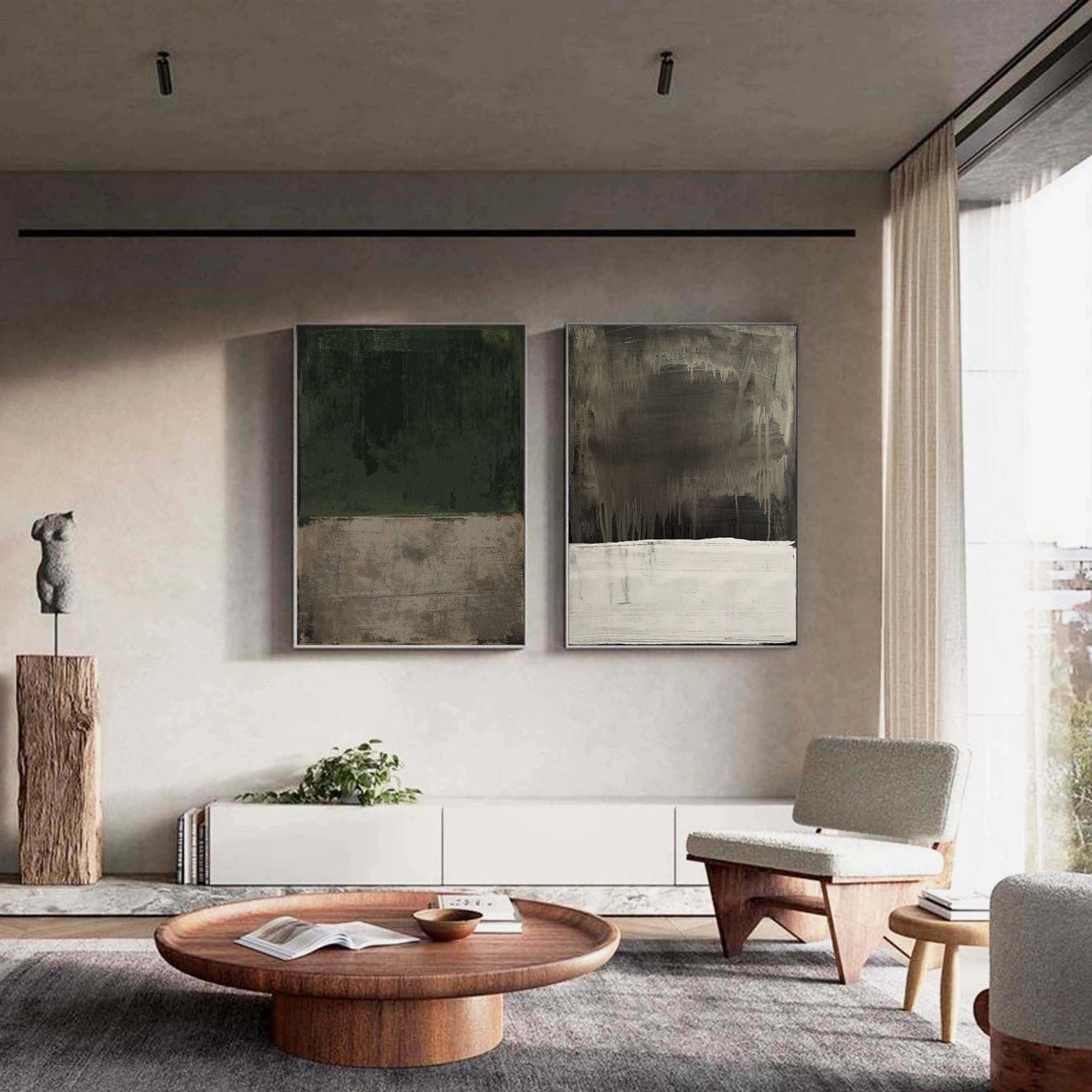 Abstract Tranquility Wall Art Set of 2 - Modern Minimalist Canvas Paintings for Living Room, Bedroom & Office Decor #WS255