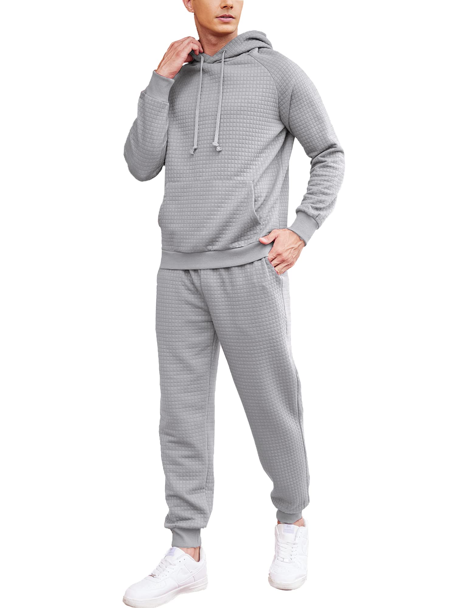 COOFANDY Men's 2-Piece Waffle Hoodie Tracksuit Set - Athletic Jogging Suit with Pockets for Running, Gym & Casual Wear
