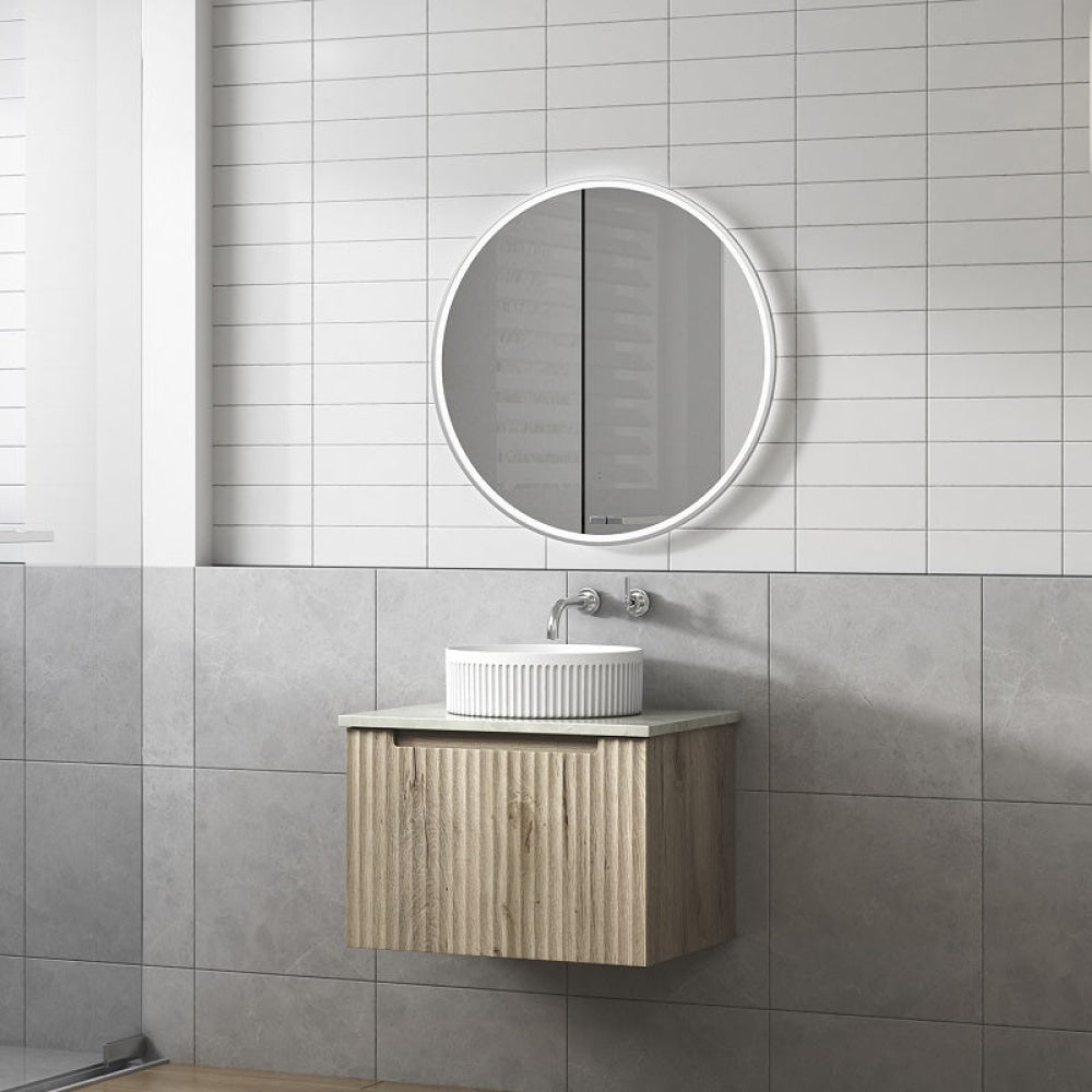 Aulic 600mm Modern Fluted Wall-Mounted Bathroom Vanity with Crystal Ceramic Top - CAWH44 600 ST | Space-Saving Design for Small Bathrooms & Powder Rooms