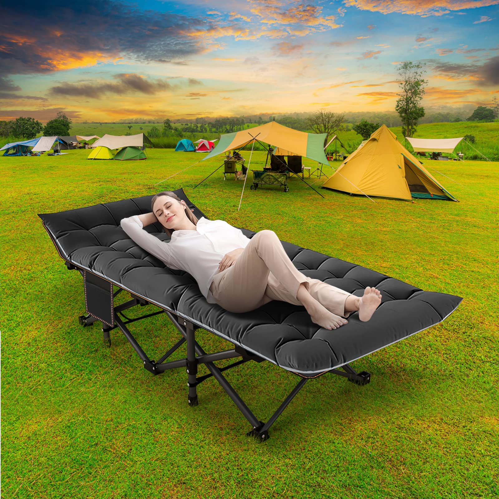 Barbella 2 Pack Folding Cot for Adults - Portable Camping Cot with Mattress, Foldable Guest Bed & Carry Bag - Perfect for Home, Office, Travel & Outdoor Camping Trips