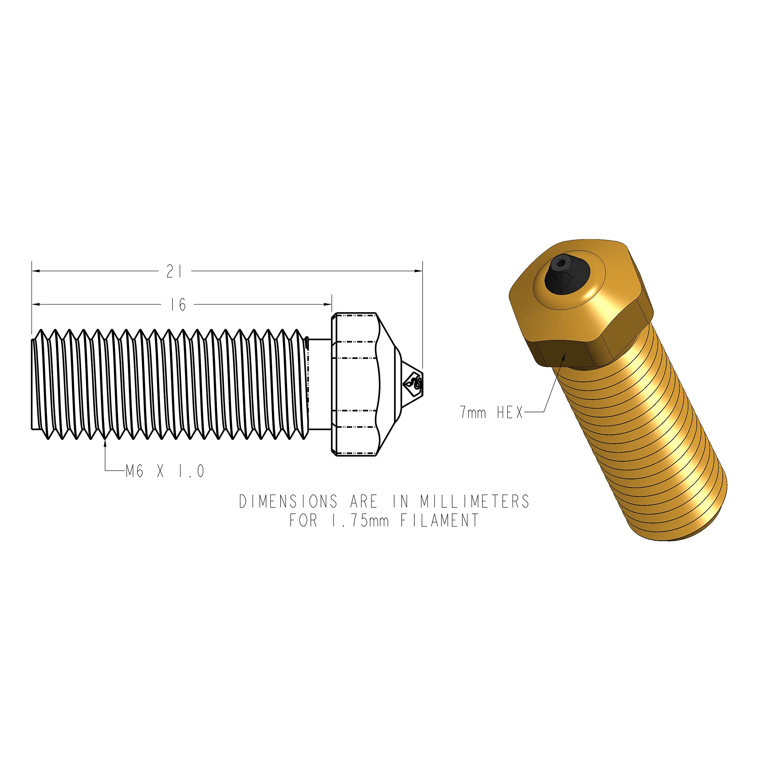 Diamondback Nozzles – Volcano Compatible 3D Printer Nozzle with Polycrystalline Solid Diamond Tip – Enhanced Extrusion, Works with Any Filament, Durable & Wear Resistant for Long Life – Improved Layer Adhesion – Made in USA (1.75mm x 0.6mm) – Perfect for High-Temp Printing, ABS, PLA, PETG & Professional 3D Printing Projects