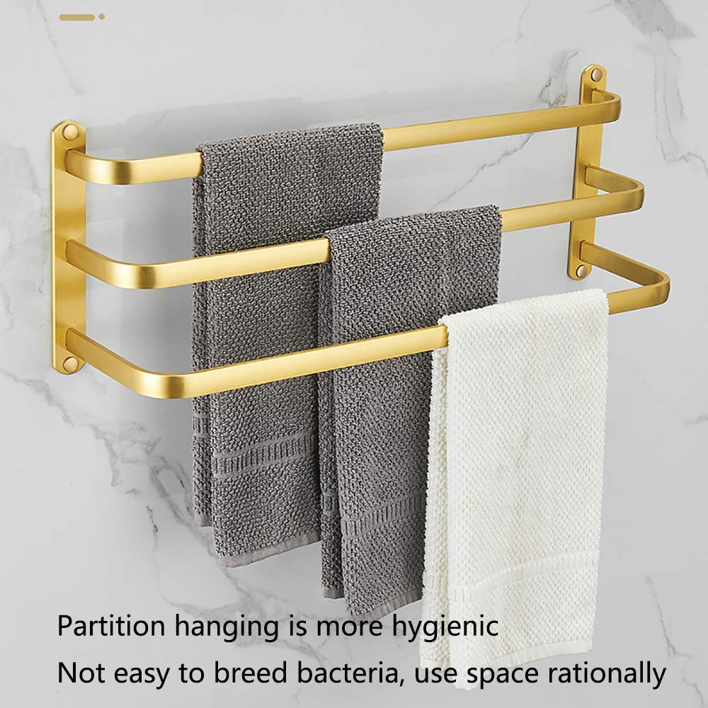 Brushed Gold Aluminum Towel Rack - Heavy Duty 3-Bar Wall Mounted Towel Holder (40cm) for Bathroom, Kitchen & Hotel Use | Space-Saving Dual Installation Design