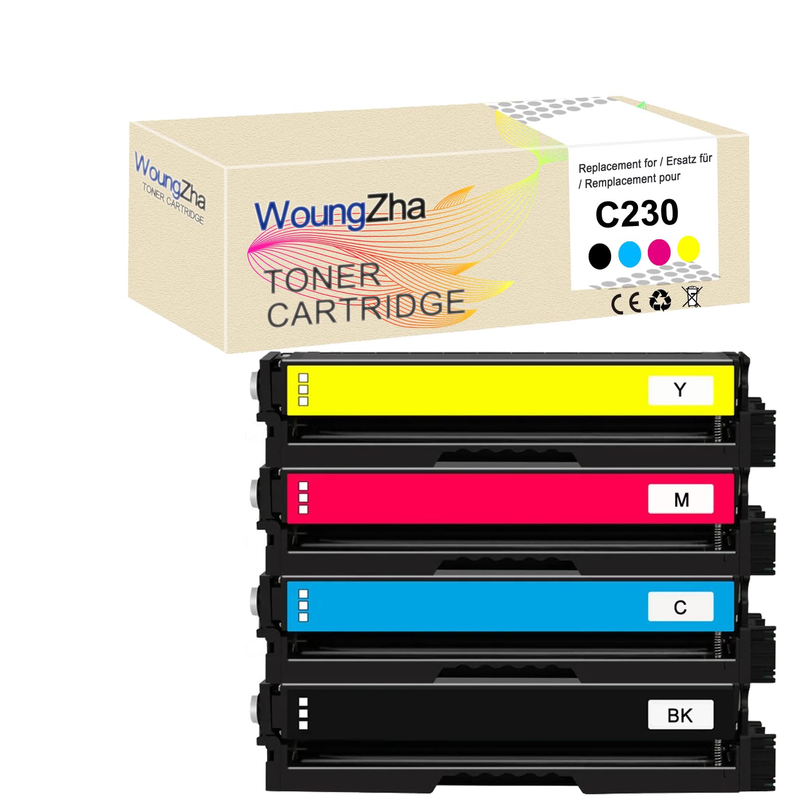 Woungzha Compatible Xerox C230 C235 Toner Cartridge Replacement - 4-Color Non-Chip Printer Accessories (3000 Pages) - Perfect for Home Office & Small Business Printing Needs