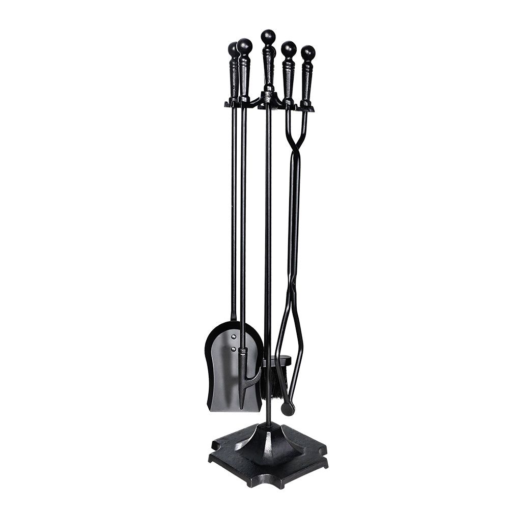 Premium Fireplace Tool Set - Heavy Duty Poker, Brush, Shovel, Stand & Tongs for Wood Burning Stoves & Fire Pits - Perfect for Indoor & Outdoor Fireplace Maintenance & Decoration