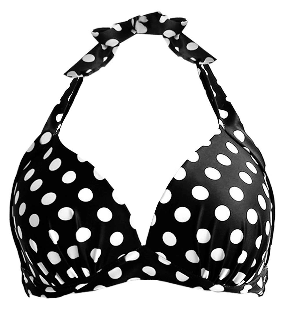Futurino Women's Vintage 50s Plaid Halter Bikini Top - Retro Swimwear for Beach, Pool & Summer Vacations