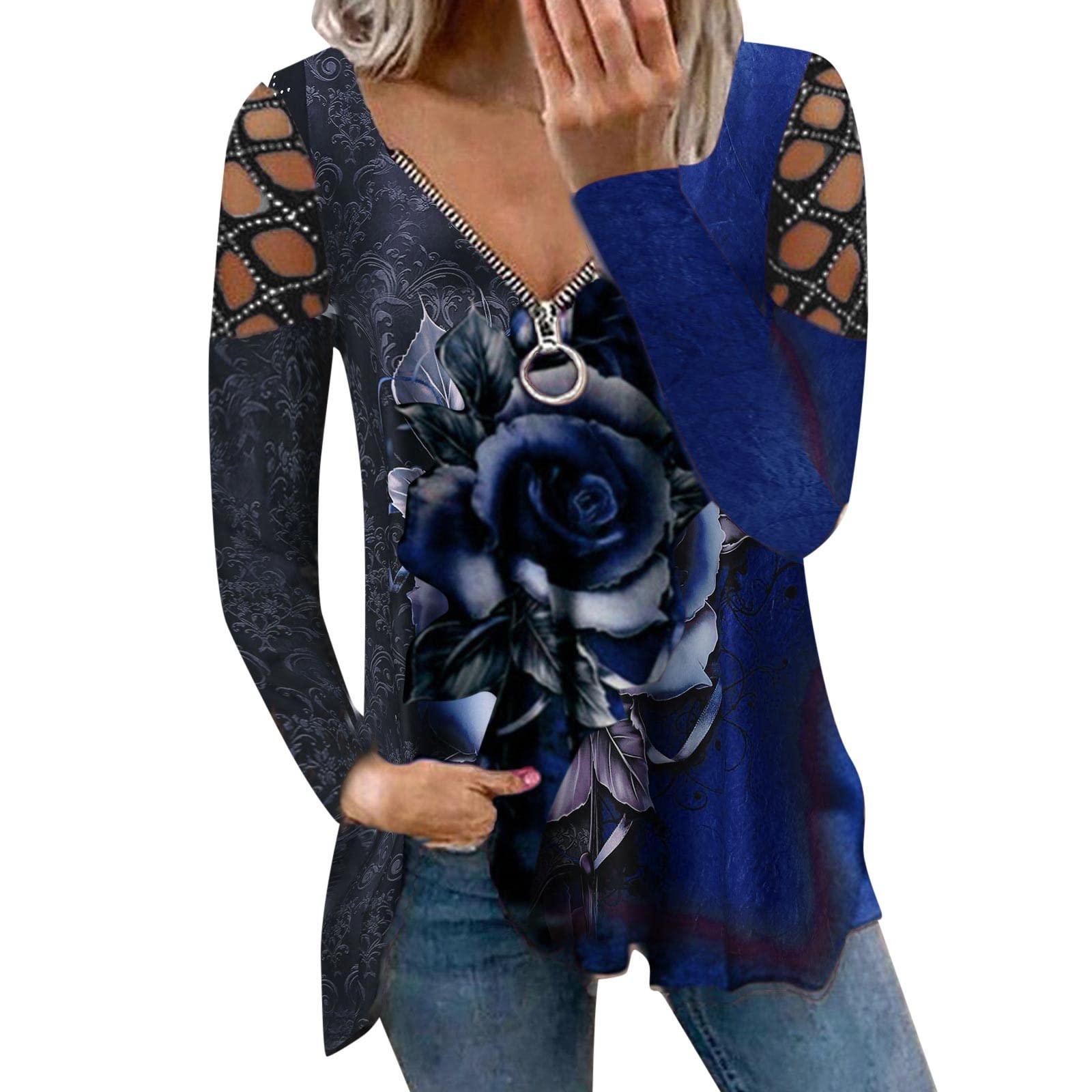 Sparkly Sequin Tops for Women - Casual V-Neck Long Sleeve Blouse with Zipper & Stylish Prints | Perfect for Parties, Night Out & Special Occasions