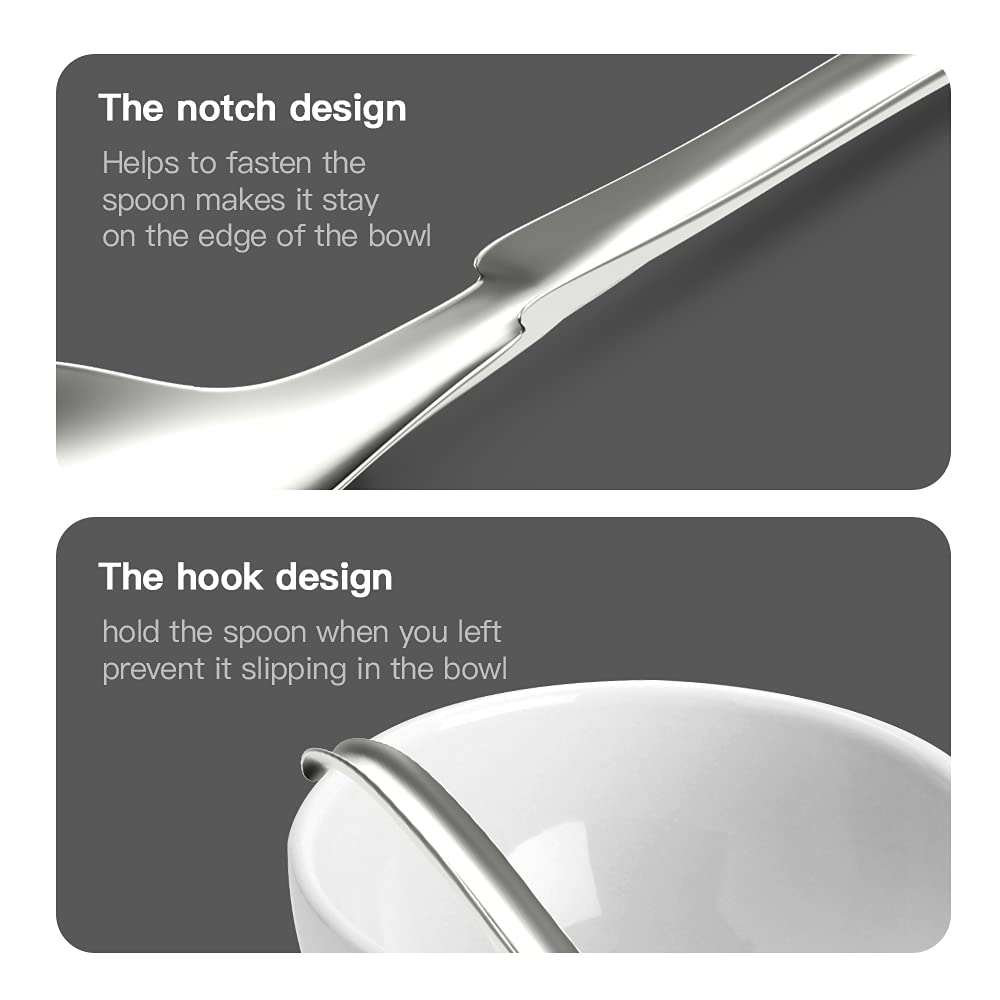 8-Piece Stainless Steel Soup Spoons Set - Round Dinner Spoons for Soup, Rice, Tea, Milk, Coffee & Dessert - Perfect for Dining, Restaurants, and Home Kitchen Use