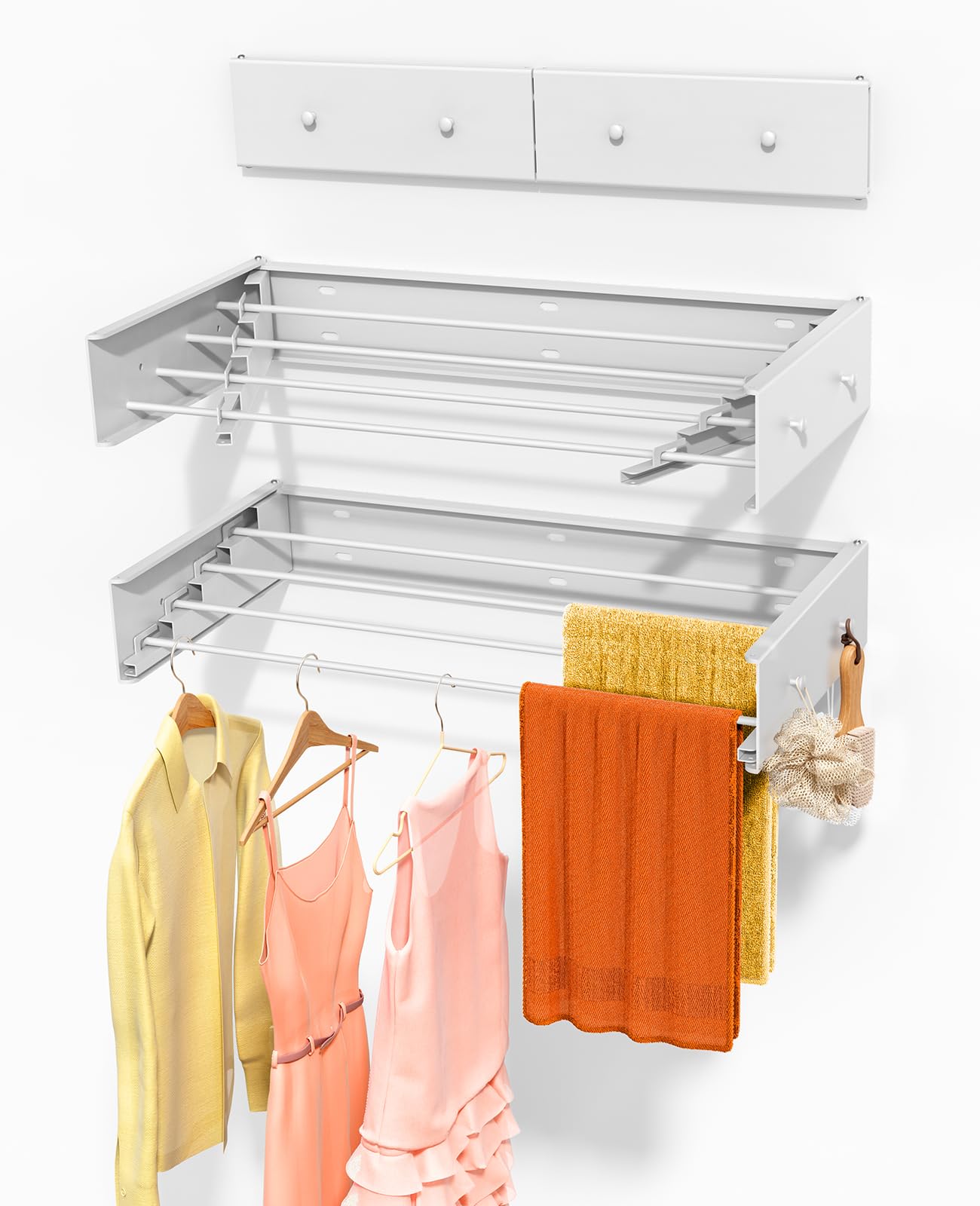 Upgrade 4 Hooks Wall Mounted Collapsible Laundry Drying Rack - 24