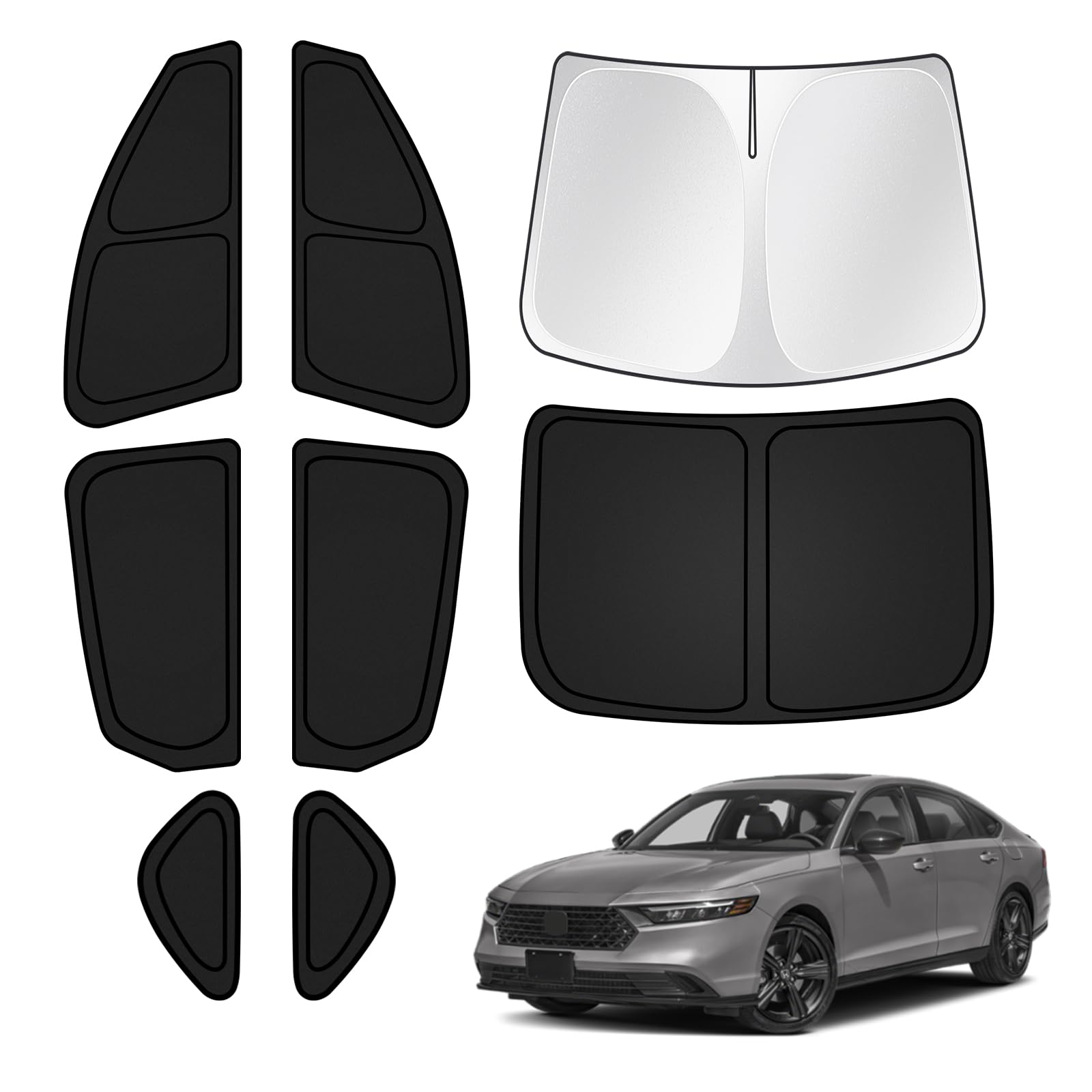 2023-2024 Honda Accord Custom Fit Car Sunshades Set - 8PCS UV Protection Window Shades for Windshield & Rear/Side Windows | Foldable Sun Blockers Keep Vehicle Cool | Perfect for Summer Driving & Parking