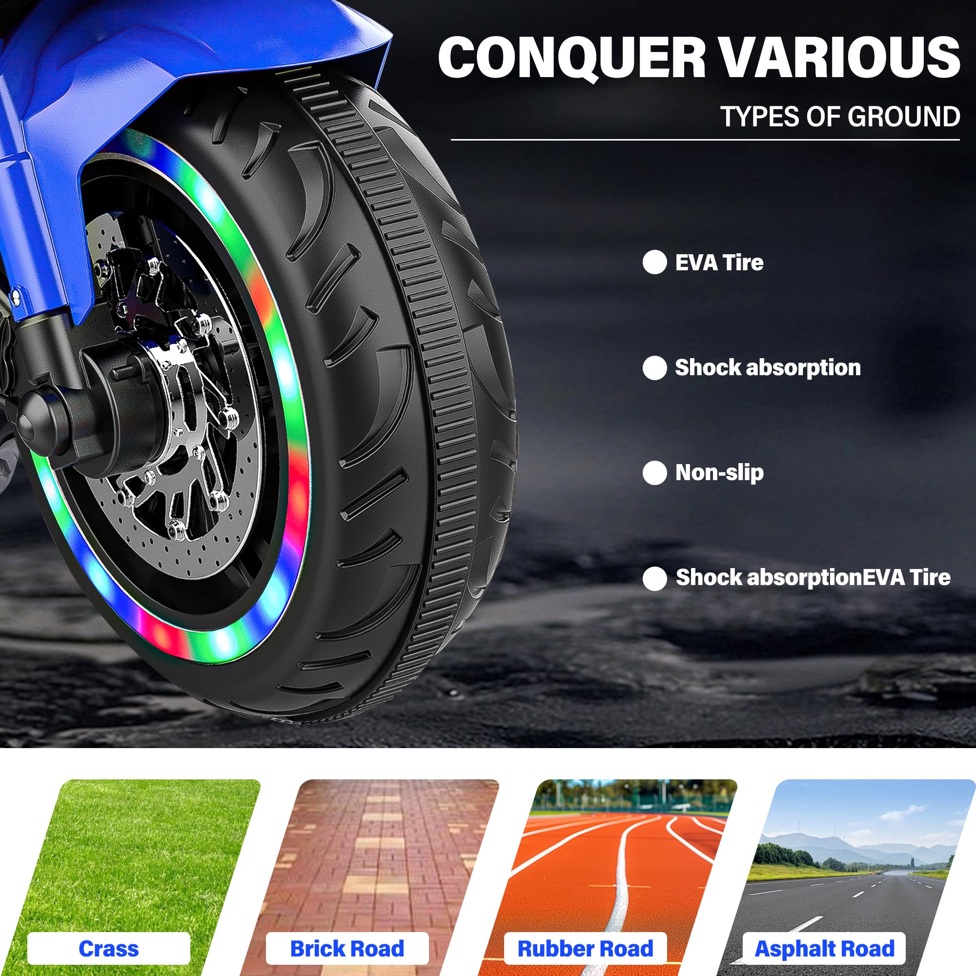 12V Kids Electric Ride On Motorcycle - 3-Wheel Battery Powered Toy Bike for Boys & Girls Ages 3-6 | LED Light-Up Tires, PU Seat & Racing Handlebars | Perfect Birthday Gift for Toddlers | Indoor & Outdoor Play