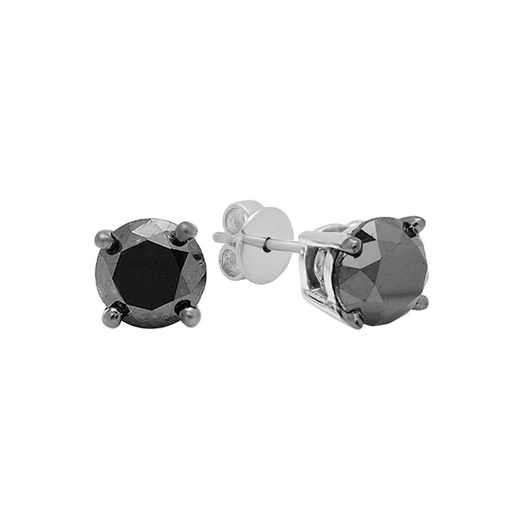 Dazzlingrock Collection 14K Solid White Gold Round Black Diamond Stud Earrings for Women - Perfect for Weddings, Parties & Everyday Elegance