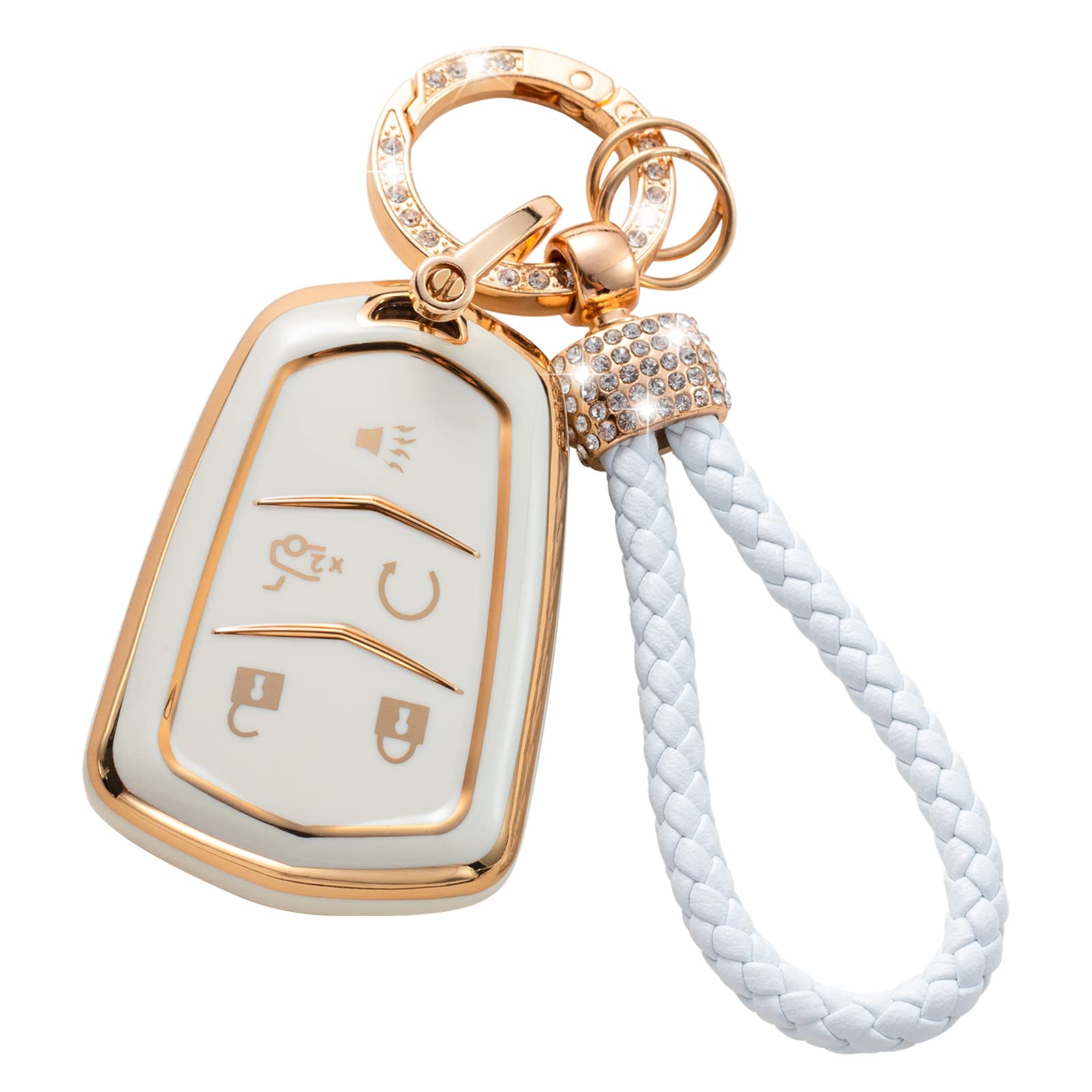 Premium Soft TPU Key Fob Cover for Cadillac Escalade CTS SRX XT5 ATS CT6 - 5 Button Smart Key Protector with Keychain Lanyard | Durable Protection & Stylish Design for Everyday Use